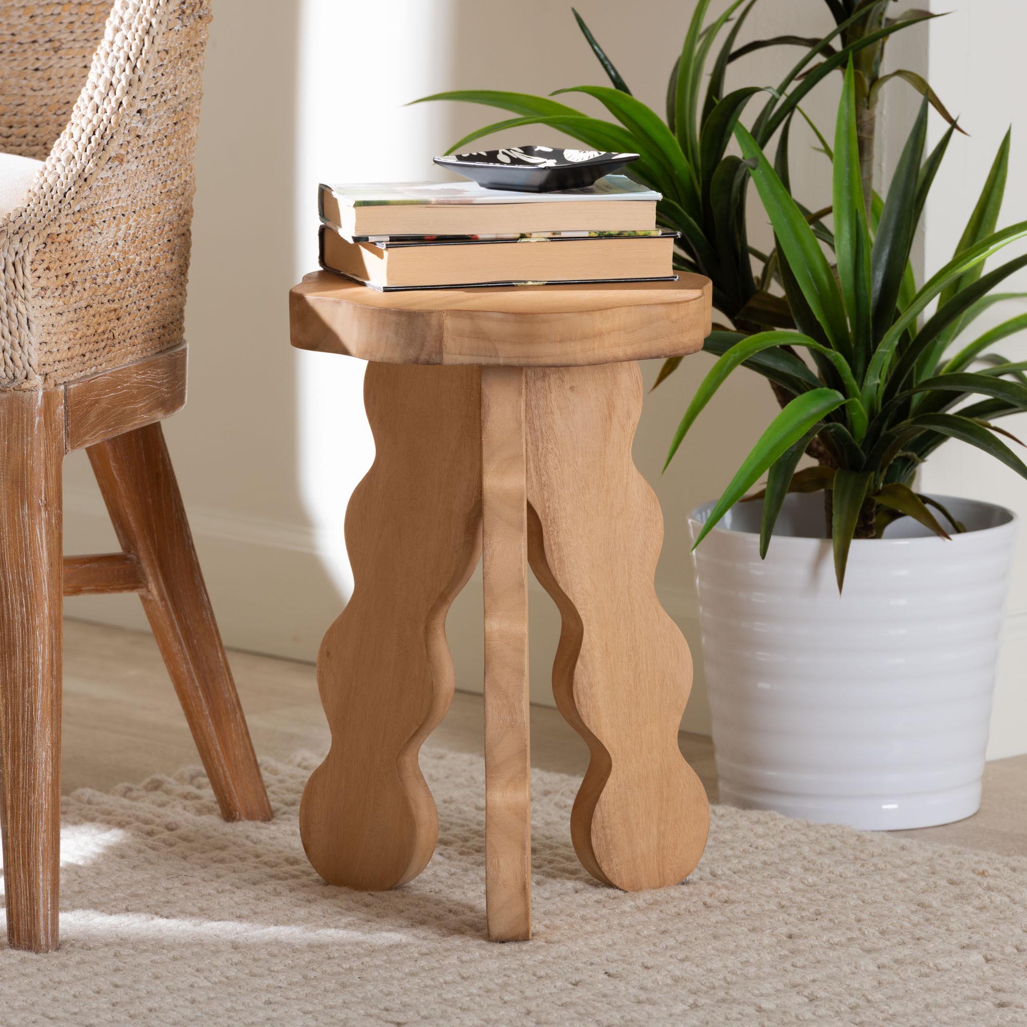 Bali & Pari Sino Acacia Wood Multipurpose Accent Stool Sculptural End Table