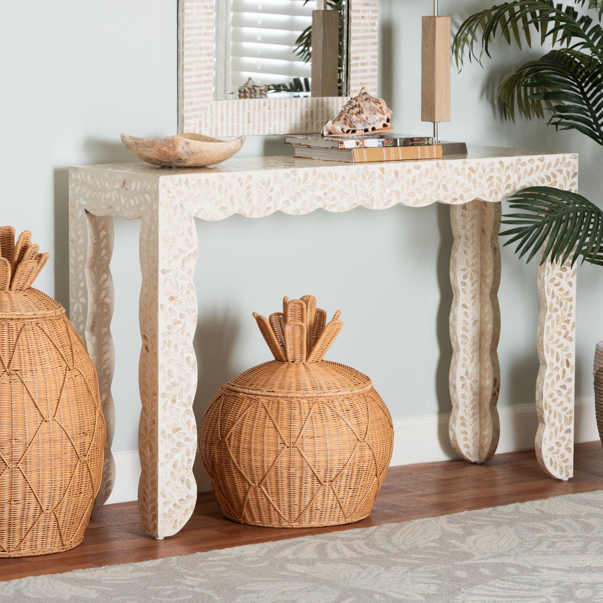 Bali & Pari Hedya Floral Capiz Shell Console Table