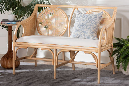 Bali & Pari Matt Rattan Loveseat with Cane Backrest