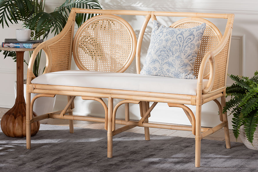 Bali & Pari Matt Rattan Loveseat with Cane Backrest