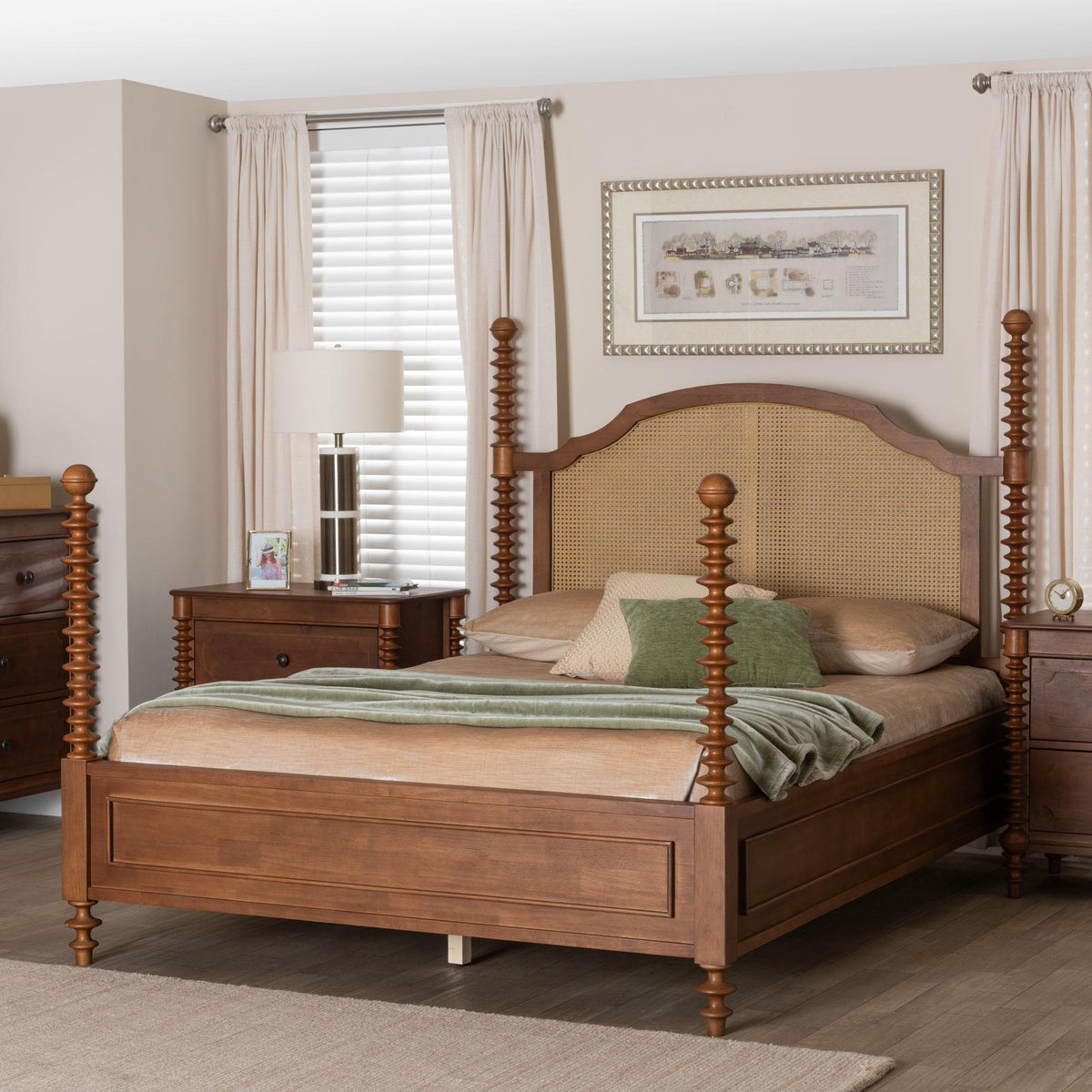 Neviah Four Poster Bed with Woven Rattan