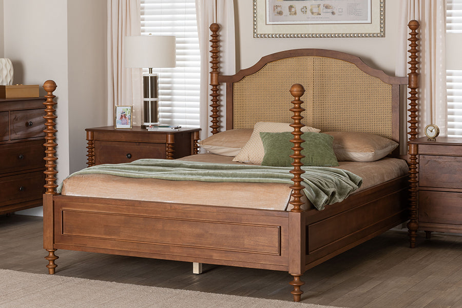 Neviah Four Poster Bed with Woven Rattan