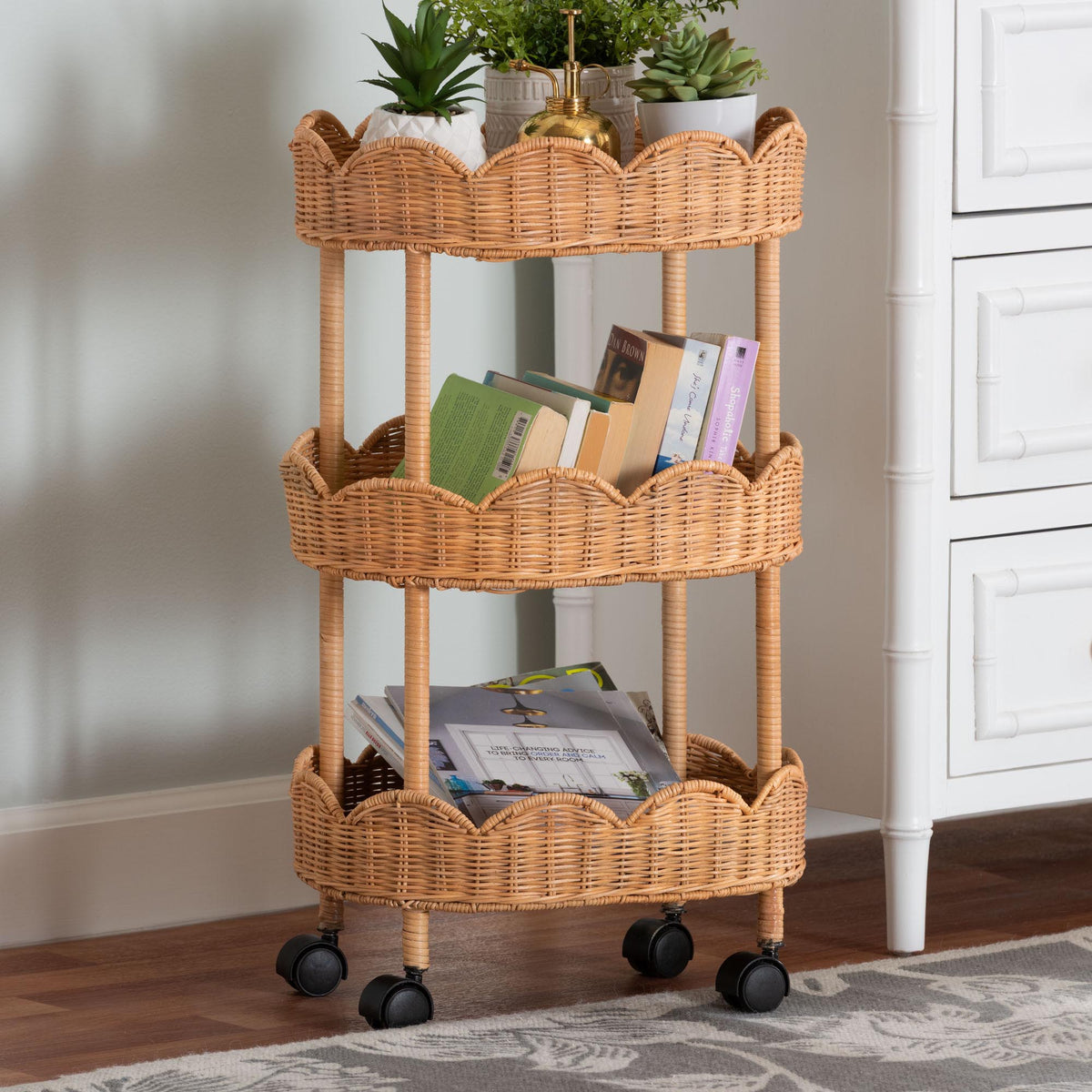 Bali & Pari Bulana Rattan 3-Tier Rolling Storage Cart