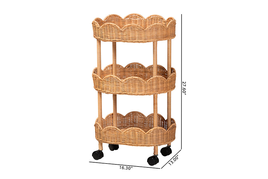 Bali & Pari Bulana Rattan 3-Tier Rolling Storage Cart