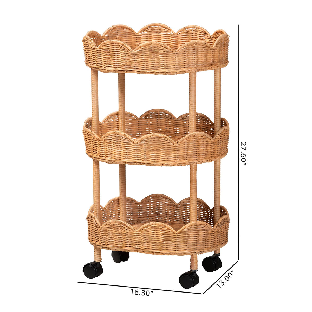 Bali & Pari Bulana Rattan 3-Tier Rolling Storage Cart
