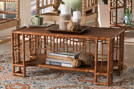 Bali & Pari Tahlia Marbled Tortoise Rattan Coffee Table