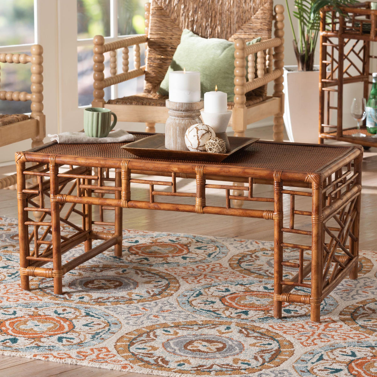 Bali & Pari Wahid Marbled Tortoise Rattan Coffee Table