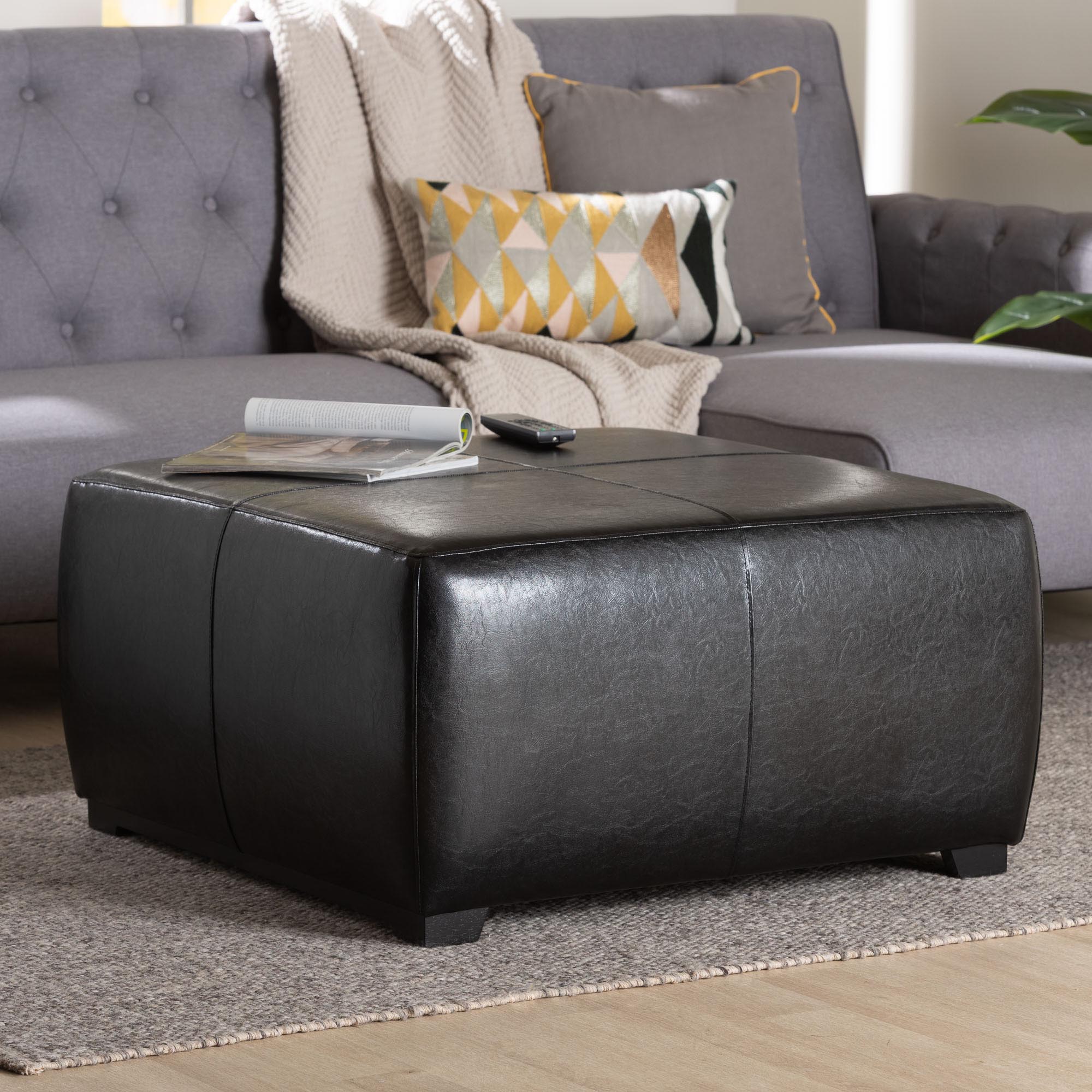 Faux Leather Square Ottoman