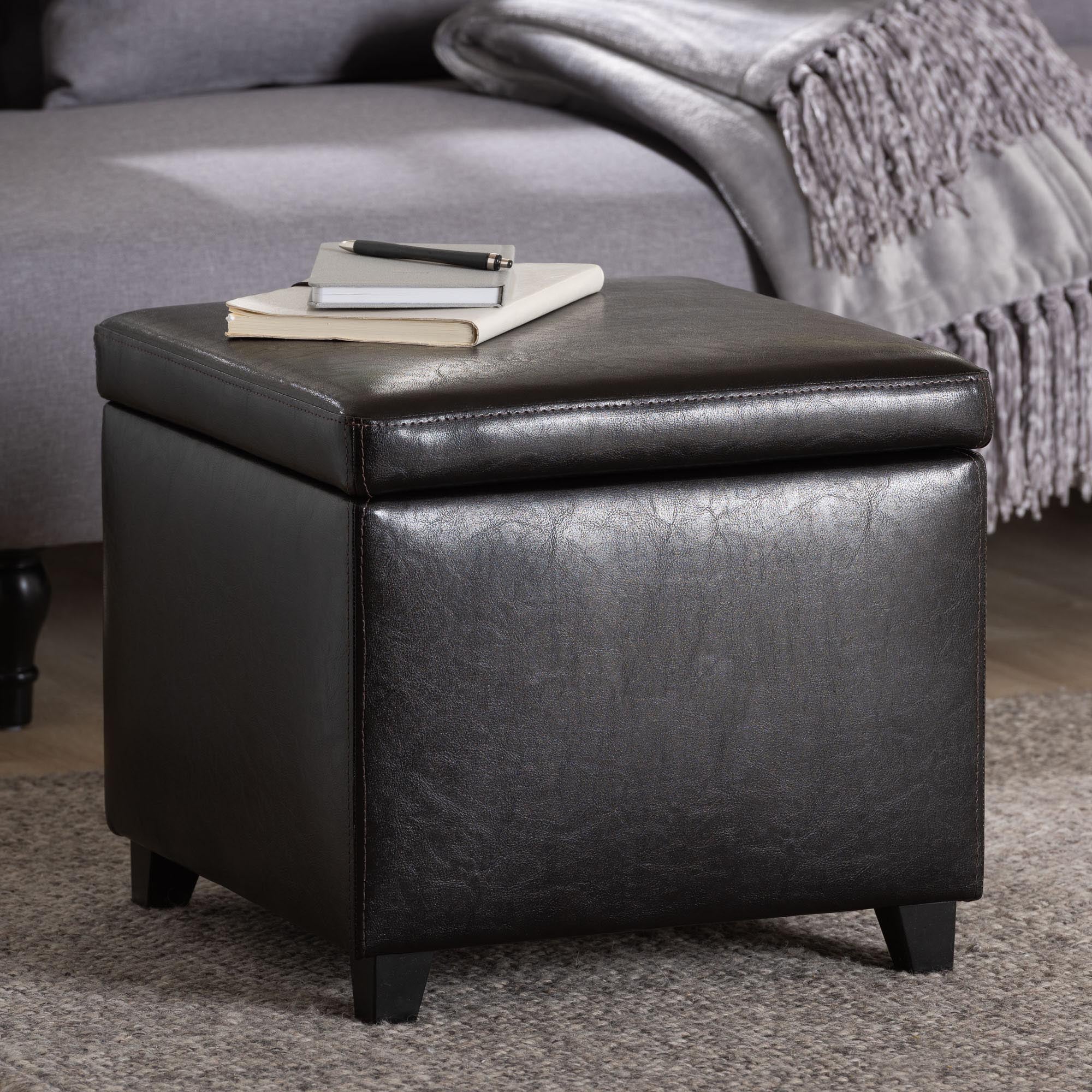 Faux Leather Small Storage Cube Ottoman