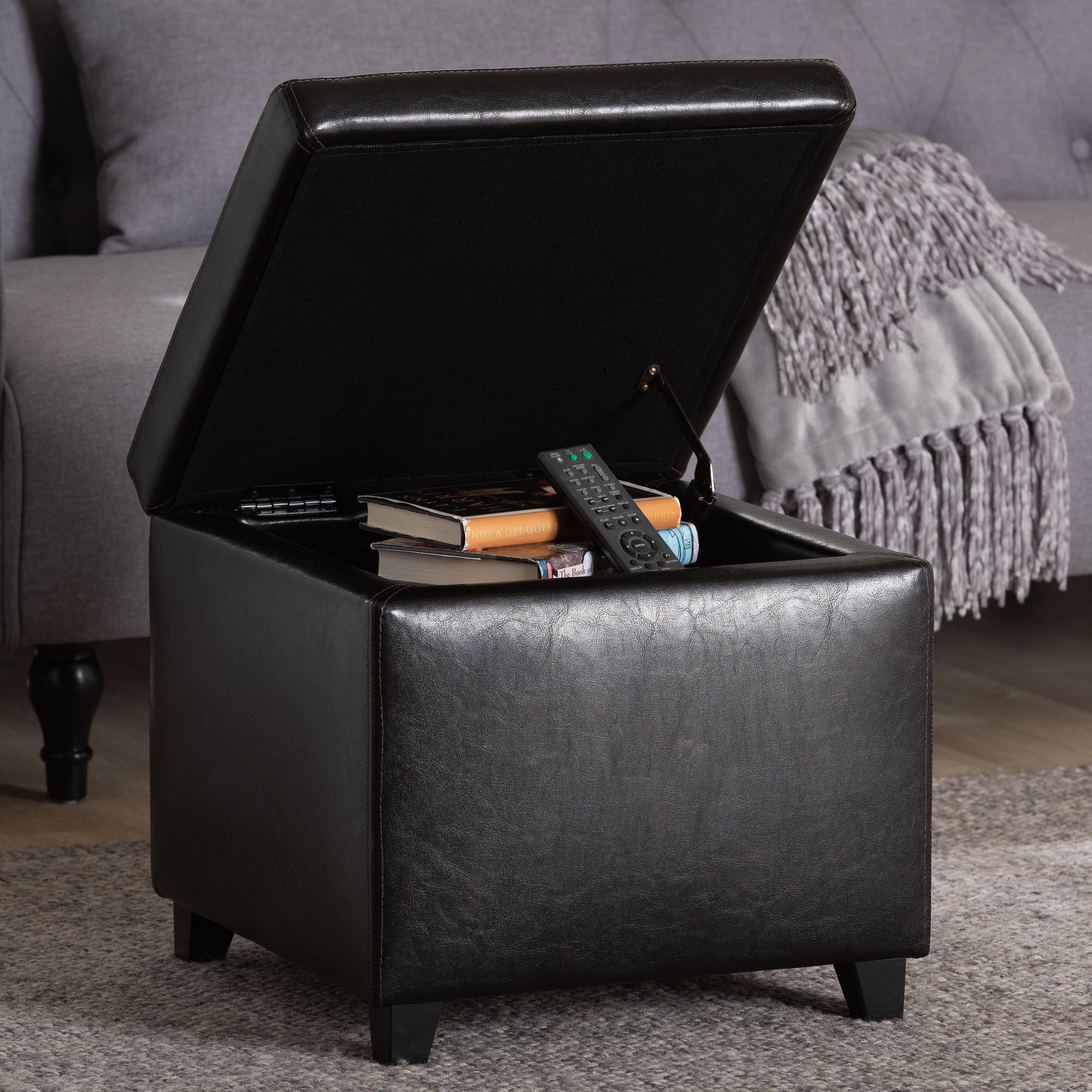 Faux Leather Small Storage Cube Ottoman