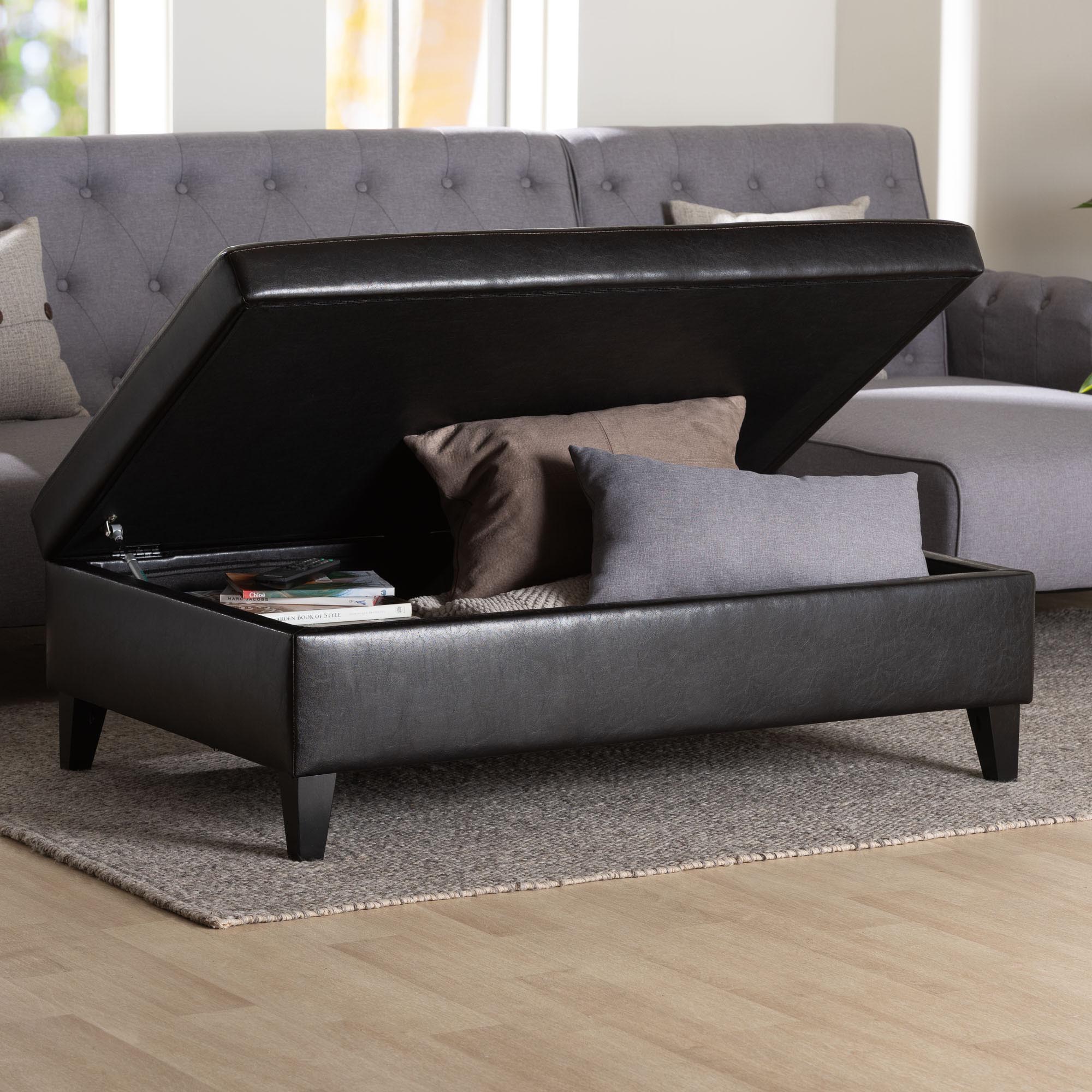 Faux Leather Storage Cocktail Ottoman