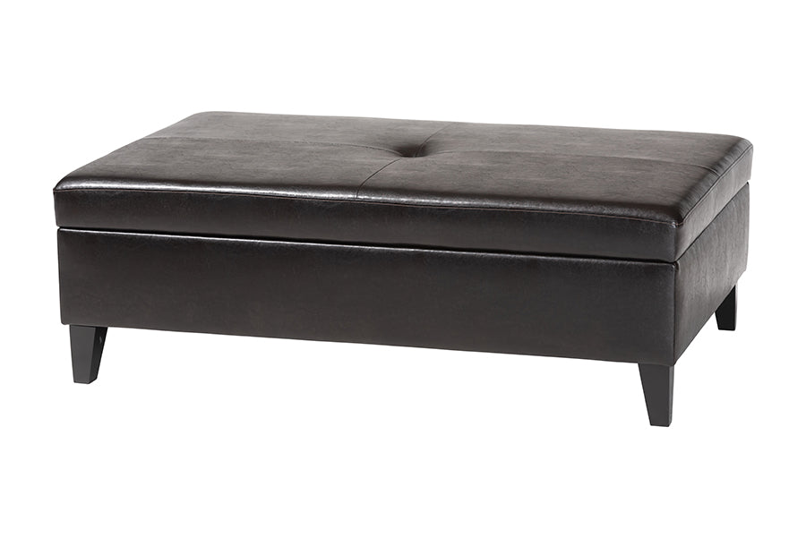 Faux Leather Storage Cocktail Ottoman