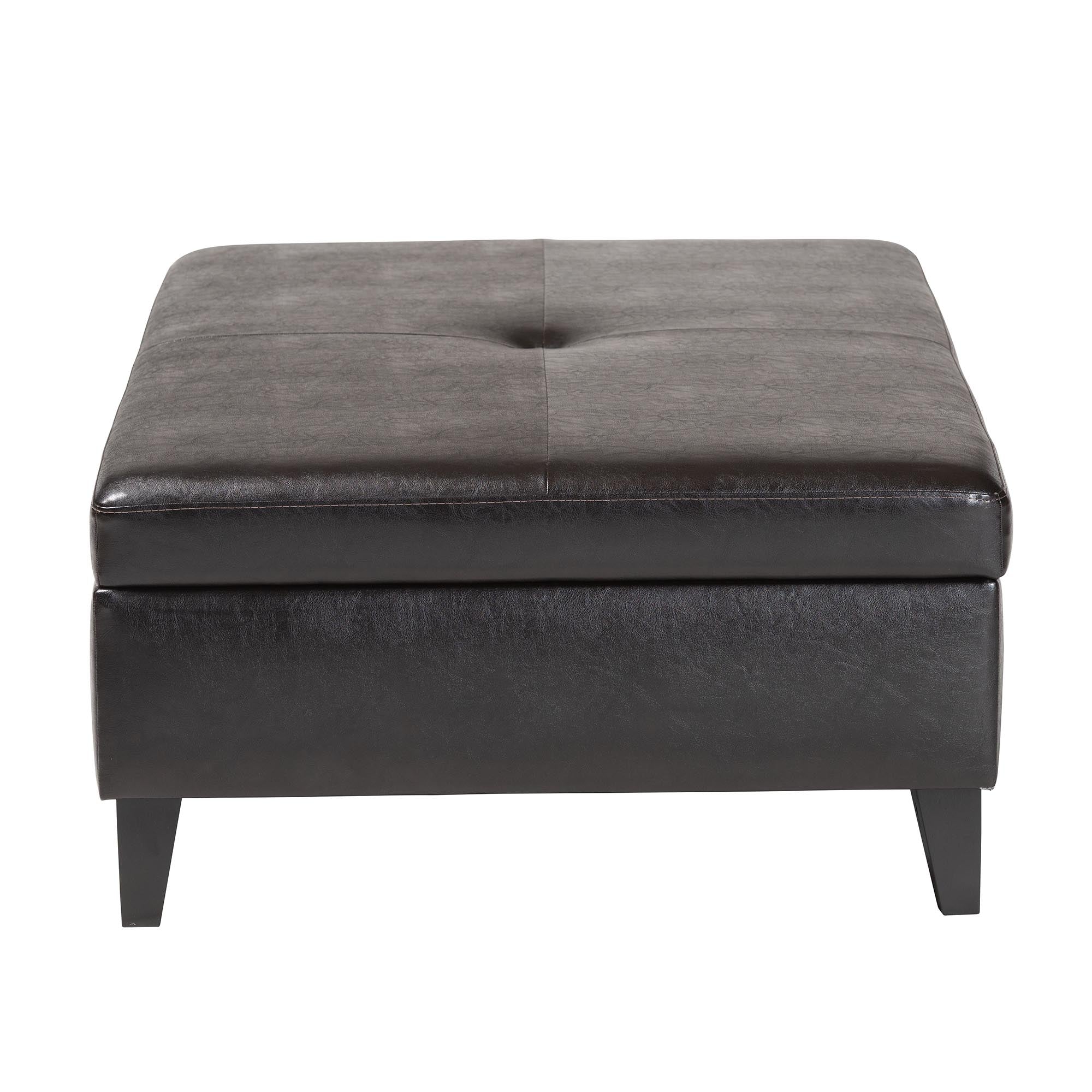 Faux Leather Storage Cocktail Ottoman