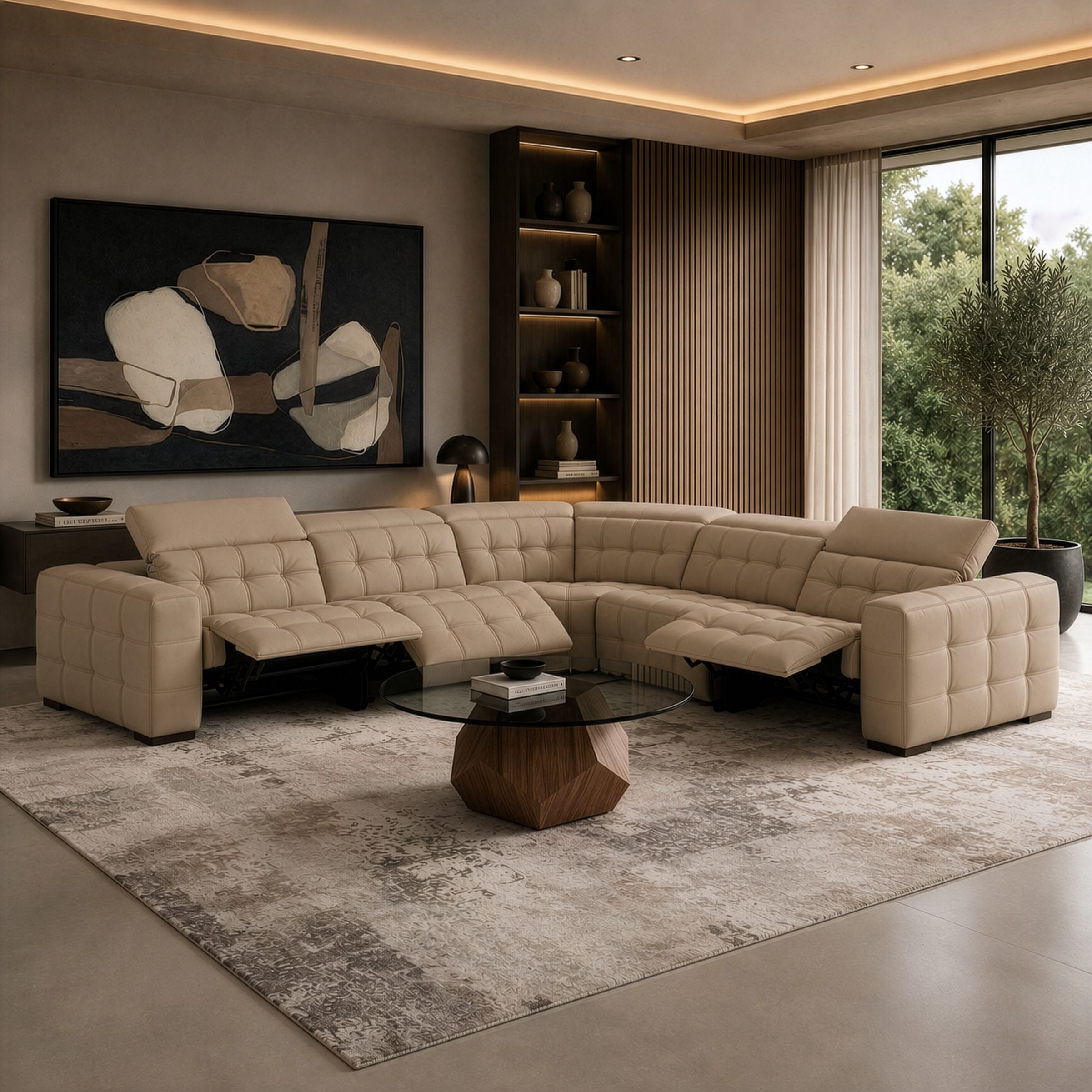 Carney Modern Leather Sectional Sofa and 3 Recliners