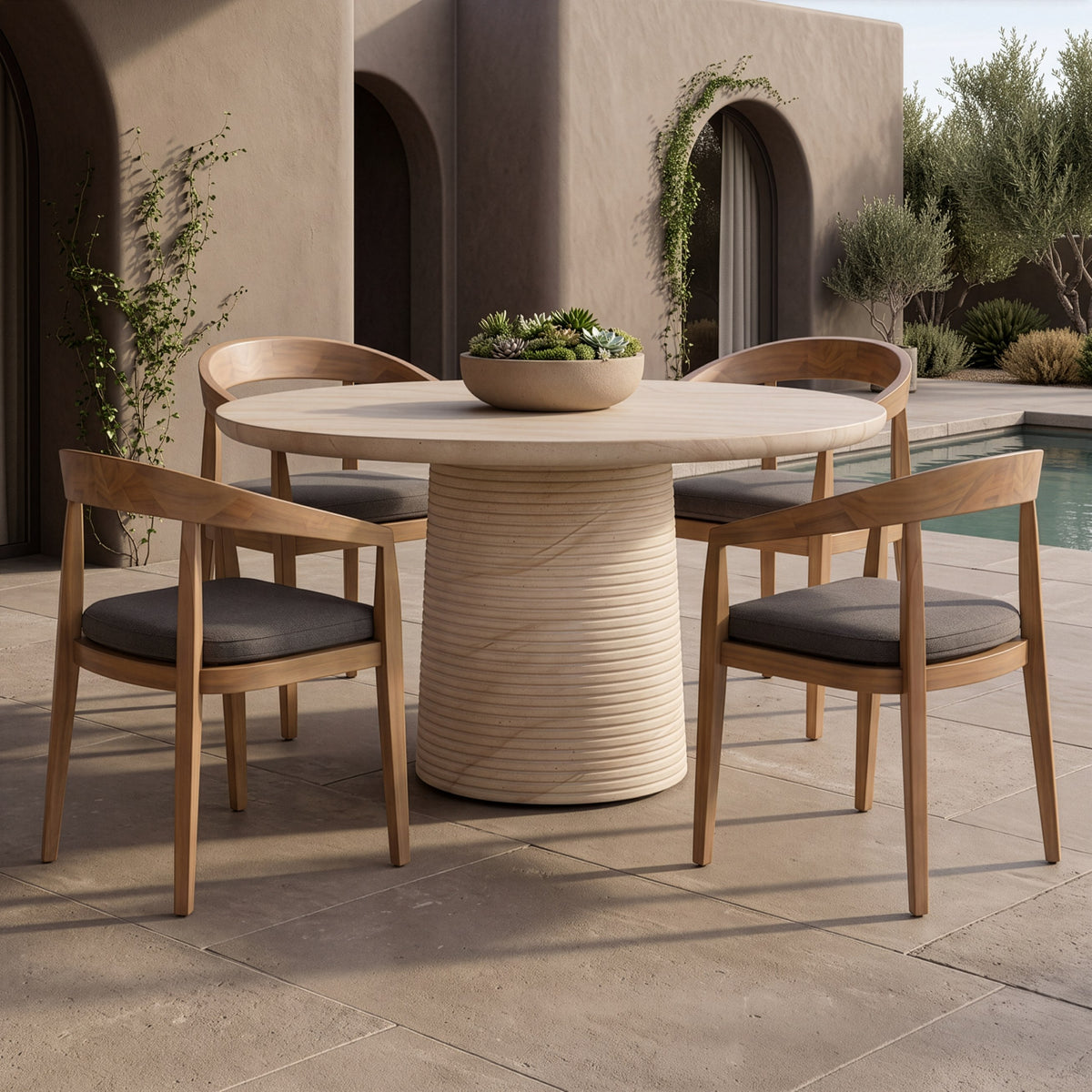 Sinai - Modern Faux Travertine Concrete Round Dining Table