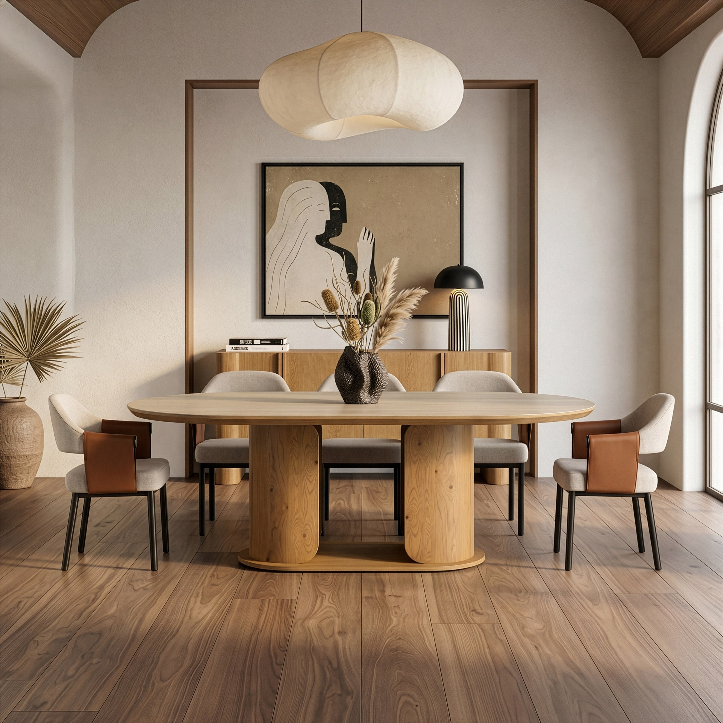 Walbrook Modern Faux Travertine Ceramic and Oval Dining Table