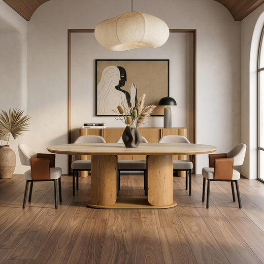 Walbrook Modern Faux Travertine Ceramic and Oval Dining Table