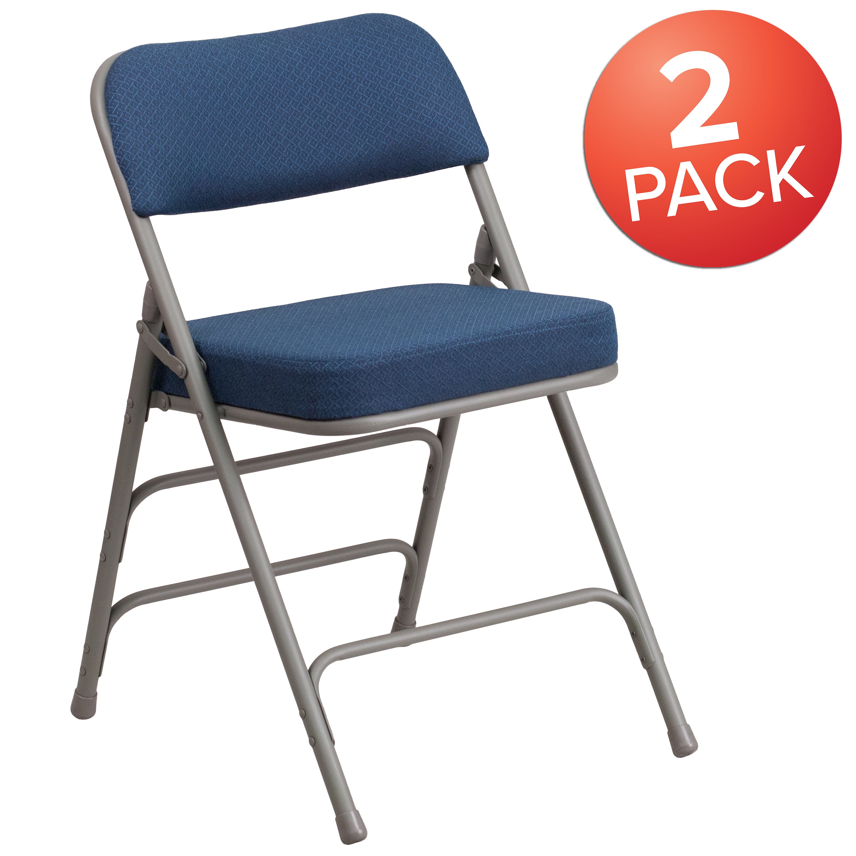 2 Pack HERCULES Series Premium Curved Triple Braced & Hinged Fabric Upholstered Metal Folding Chair-Metal Folding Chair-Flash Furniture-Wall2Wall Furnishings