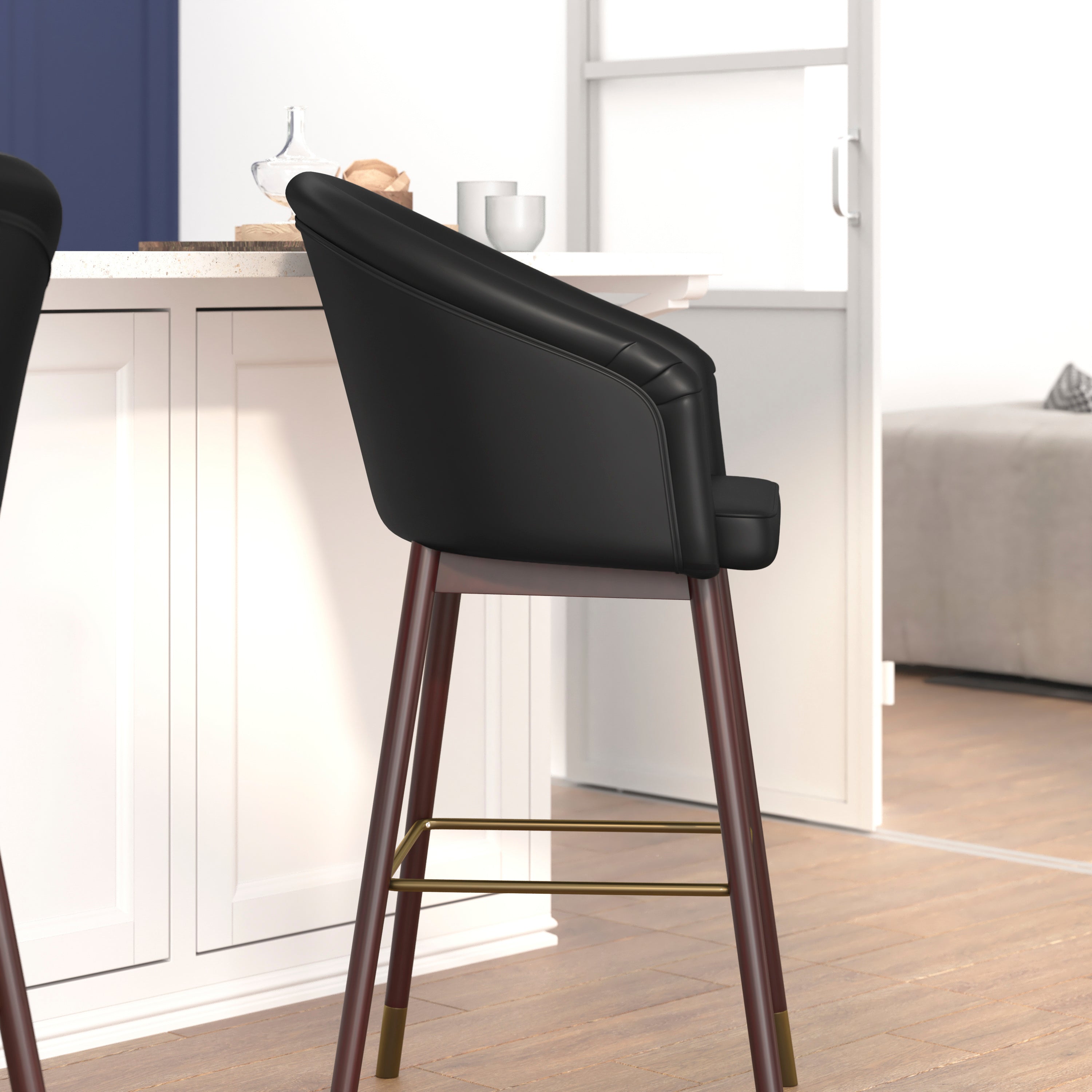 Margo Mid-Back Modern Barstool with Beechwood Legs and Curved Back - Set of 2
