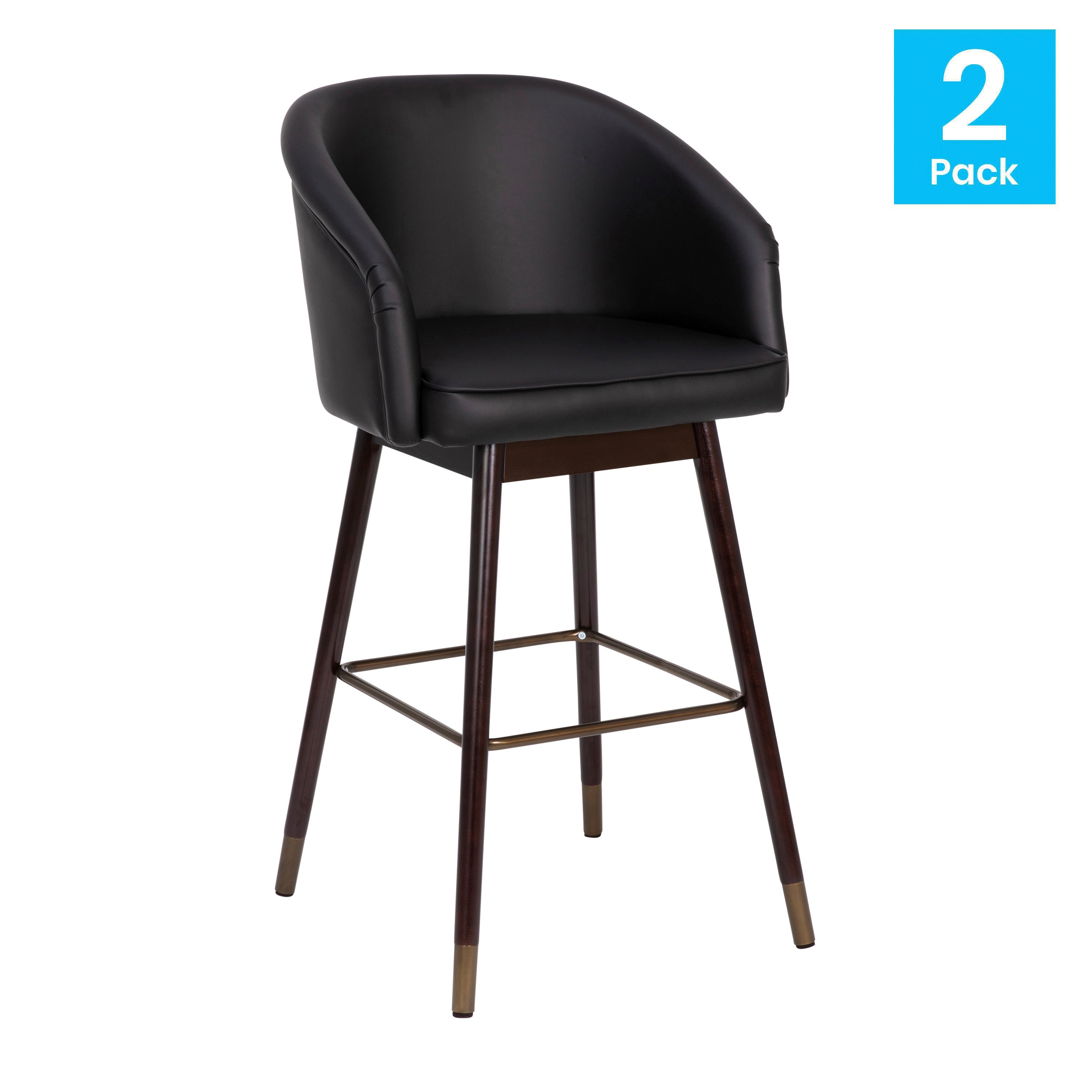 Margo Mid-Back Modern Barstool with Beechwood Legs and Curved Back - Set of 2