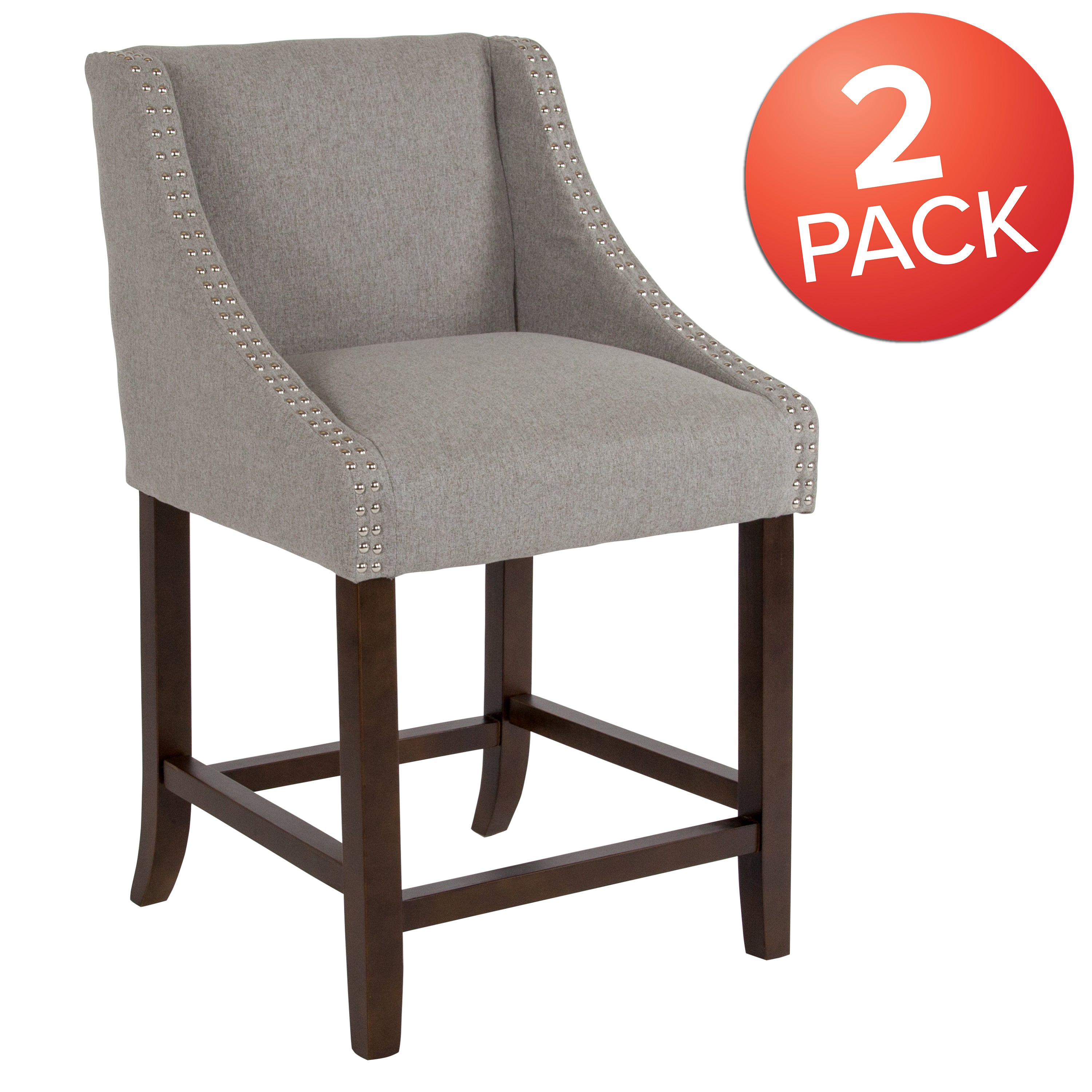 Carmel Series 24" High Transitional Wood Counter Height Stool with Accent Nail Trim, Set of 2-Counter Stool-Flash Furniture-Wall2Wall Furnishings