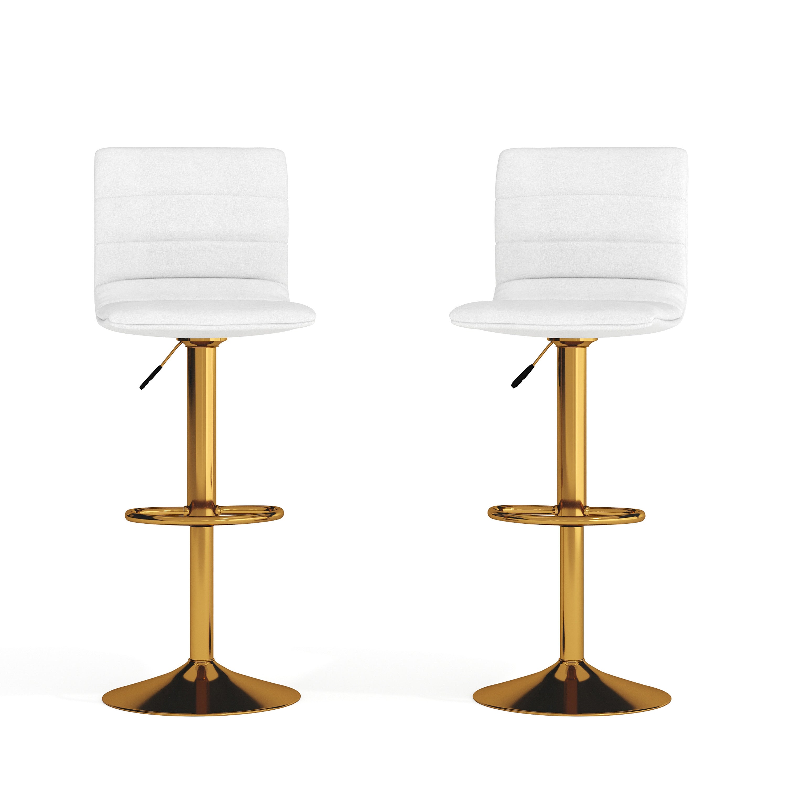 Modern Vinyl Adjustable Height Barstool with Horizontal Stitch Back, Set of 2