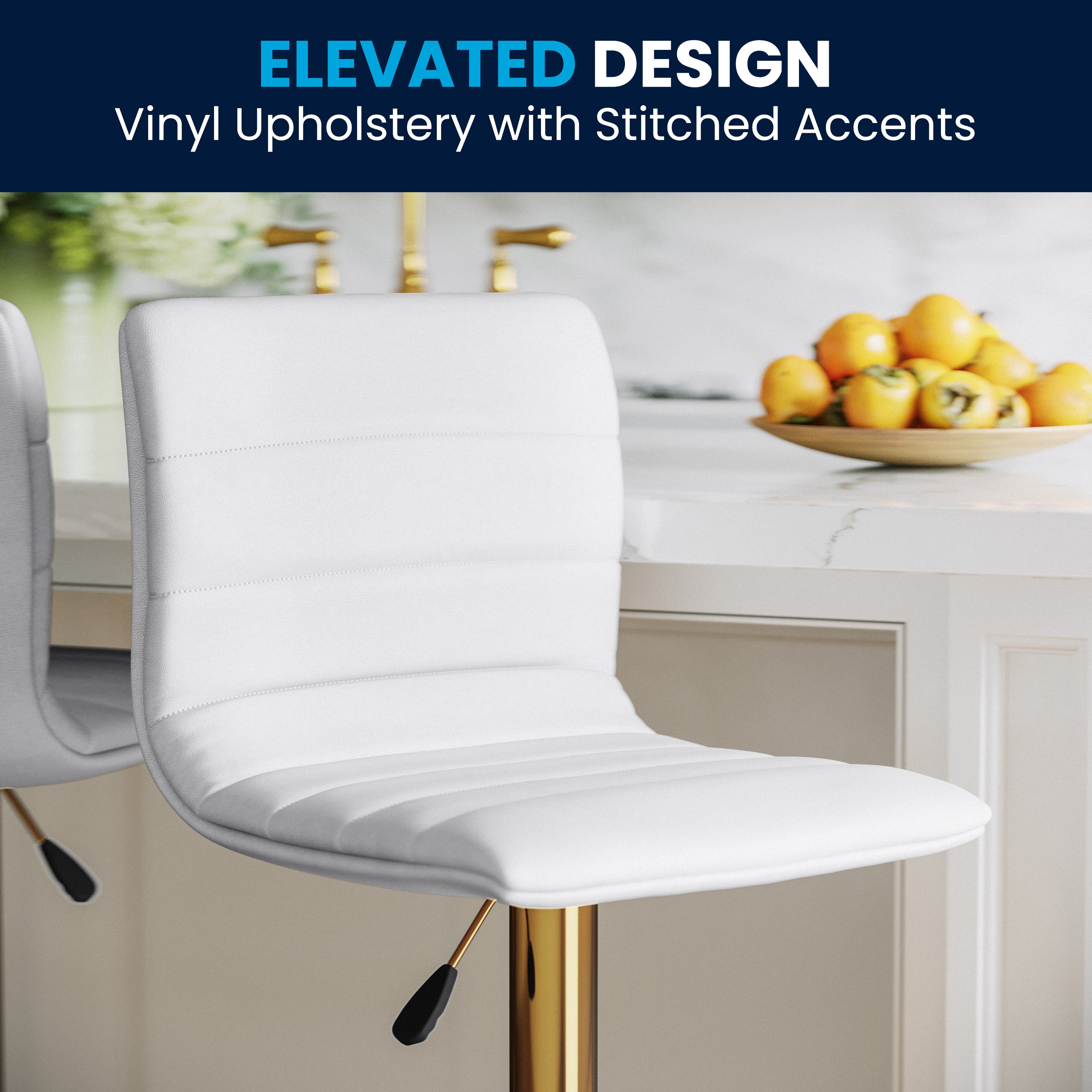 Modern Vinyl Adjustable Height Barstool with Horizontal Stitch Back, Set of 2