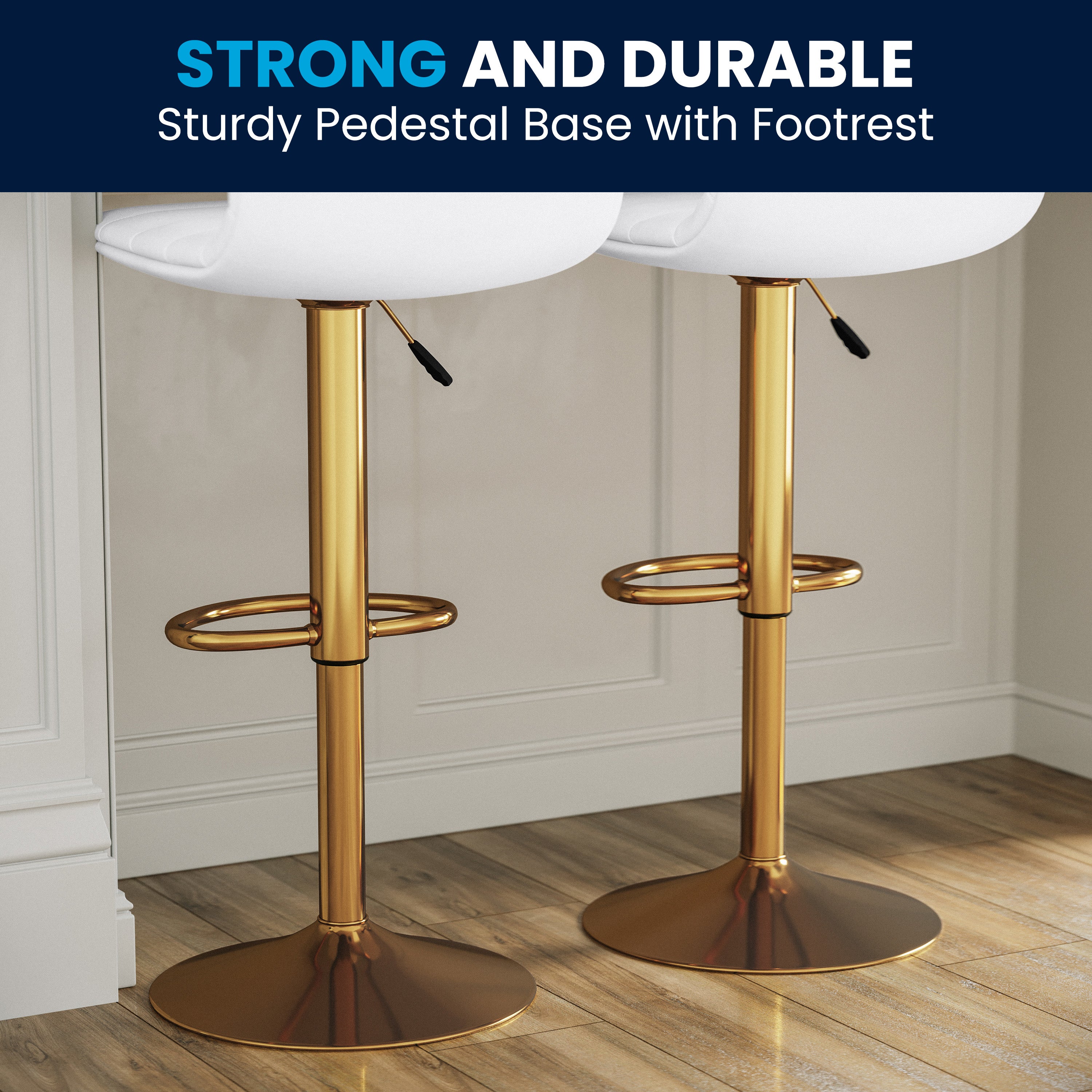Modern Vinyl Adjustable Height Barstool with Horizontal Stitch Back, Set of 2