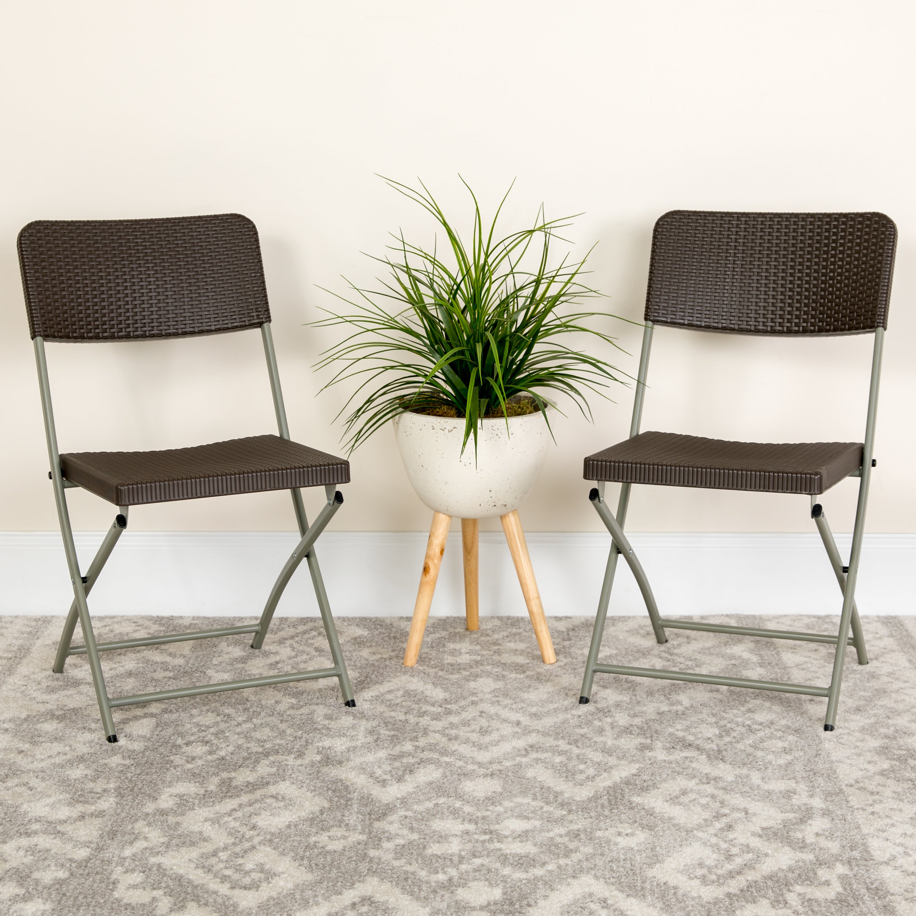 2 Pack HERCULES Series Rattan Plastic Folding Chair with Gray Frame-Metal Folding Chair-Flash Furniture-Wall2Wall Furnishings