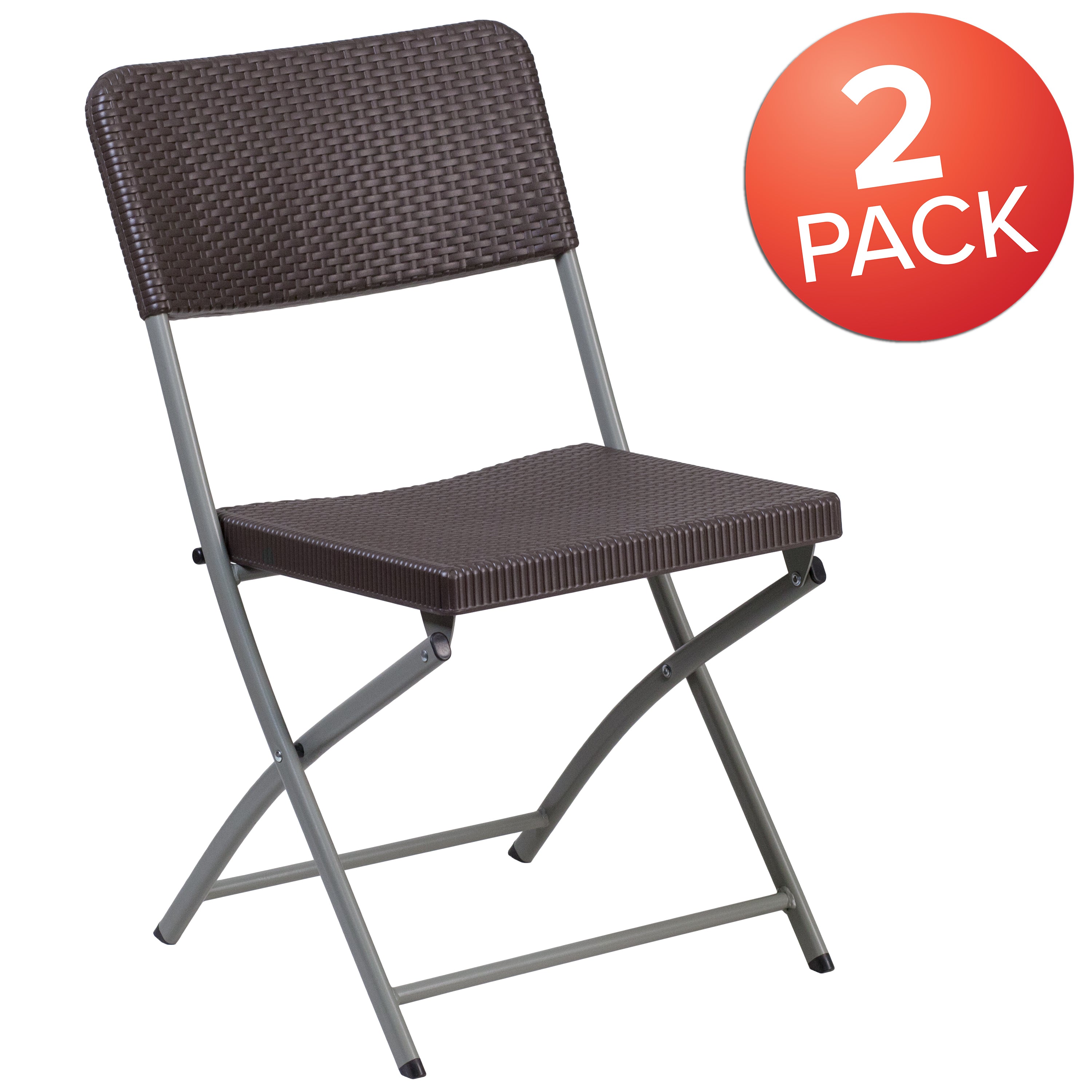 2 Pack HERCULES Series Rattan Plastic Folding Chair with Gray Frame-Metal Folding Chair-Flash Furniture-Wall2Wall Furnishings