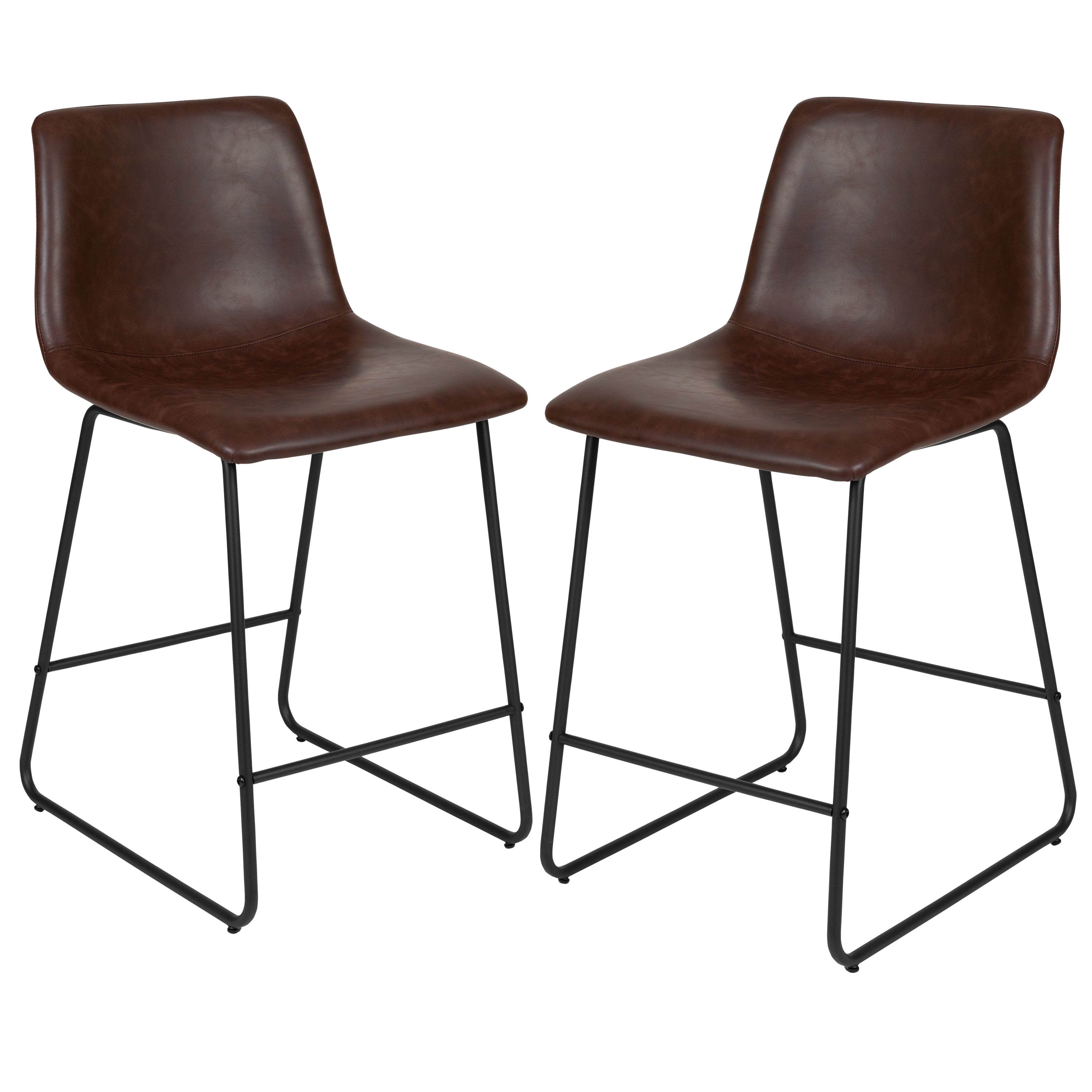 24 Inch LeatherSoft Counter Height Barstools, Set of 2