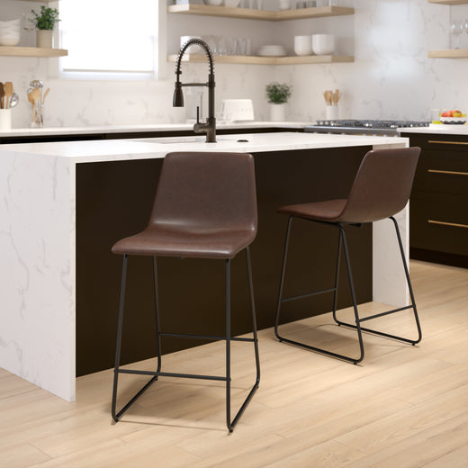24 Inch LeatherSoft Counter Height Barstools, Set of 2