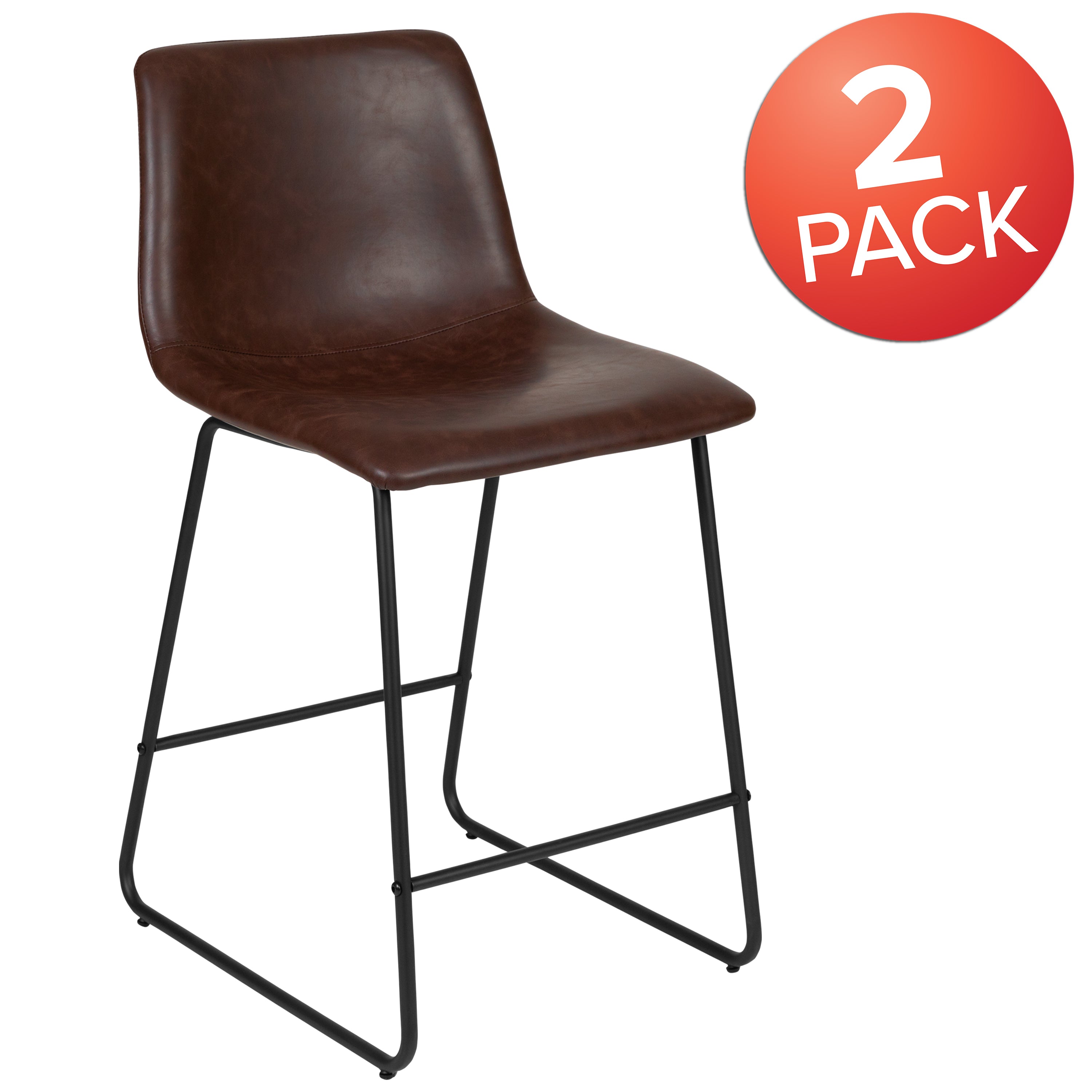 24 Inch Commercial Grade LeatherSoft Counter Height Barstools, Set of 2-Counter Stool-Flash Furniture-Wall2Wall Furnishings