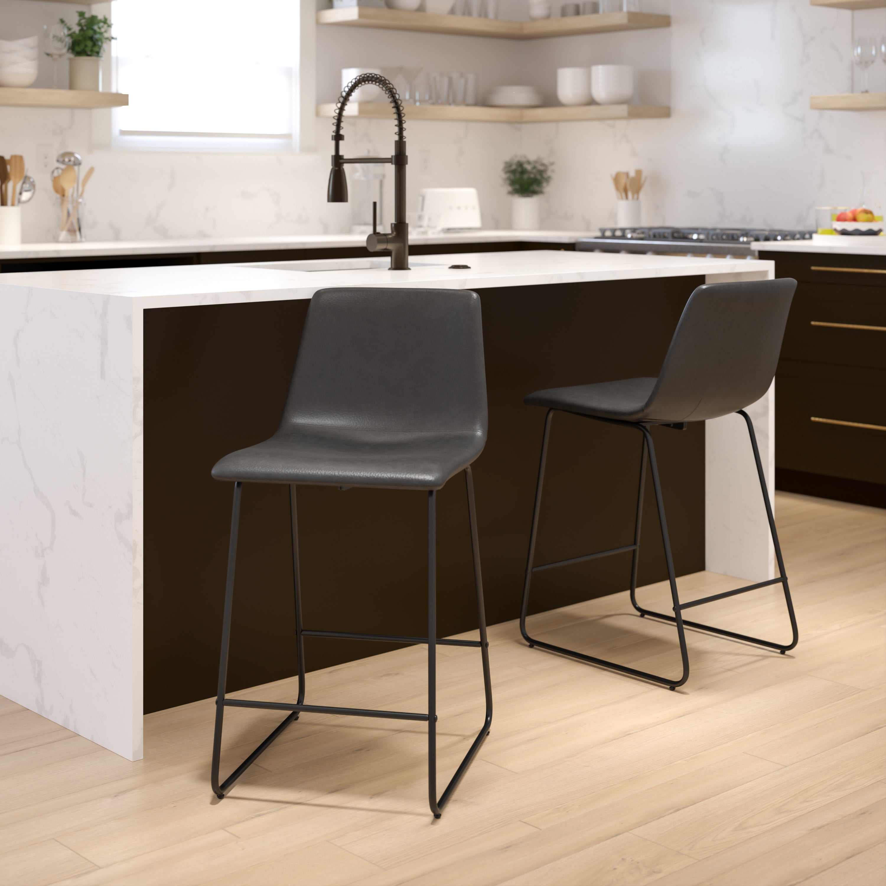 24 Inch LeatherSoft Counter Height Barstools, Set of 2