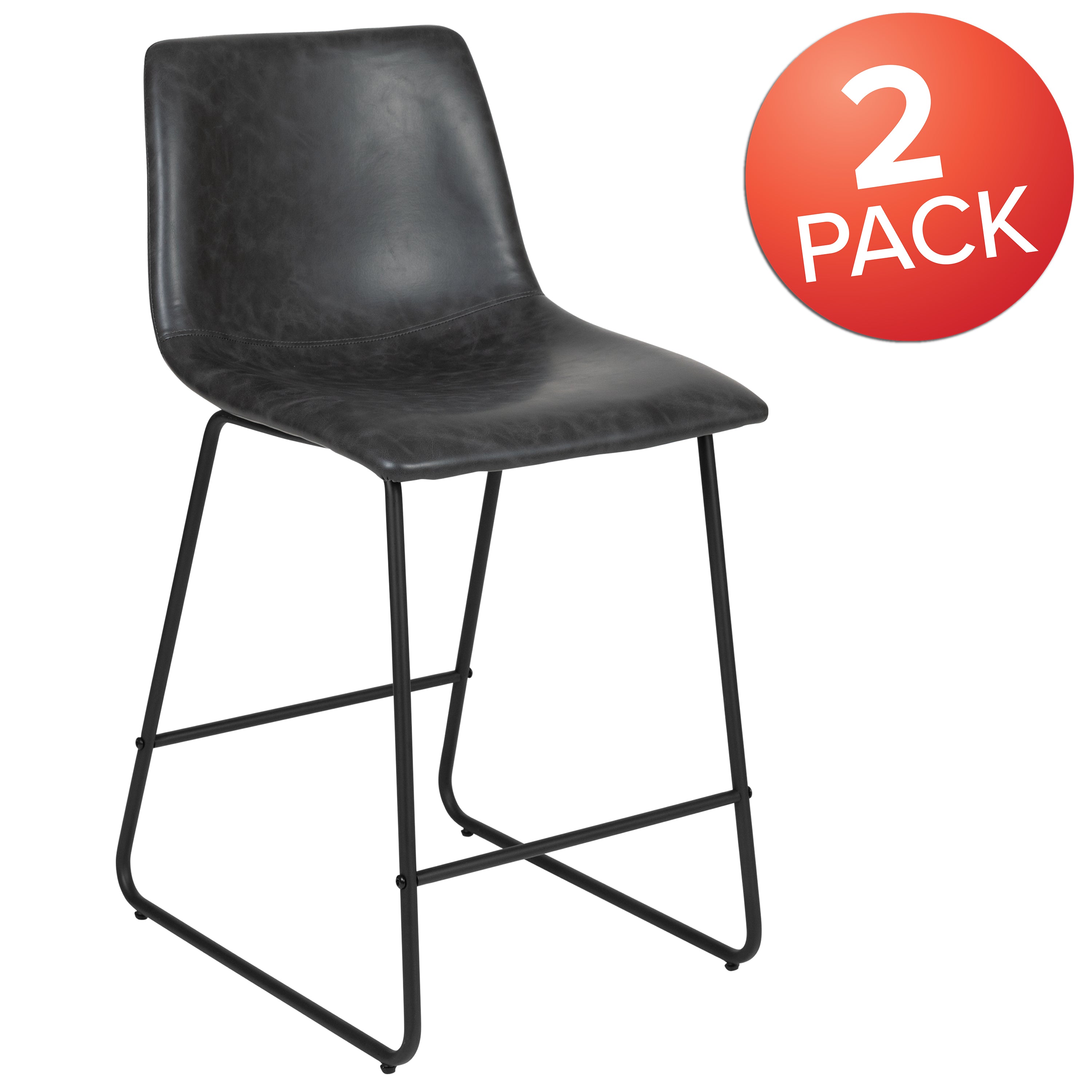 24 Inch LeatherSoft Counter Height Barstools, Set of 2