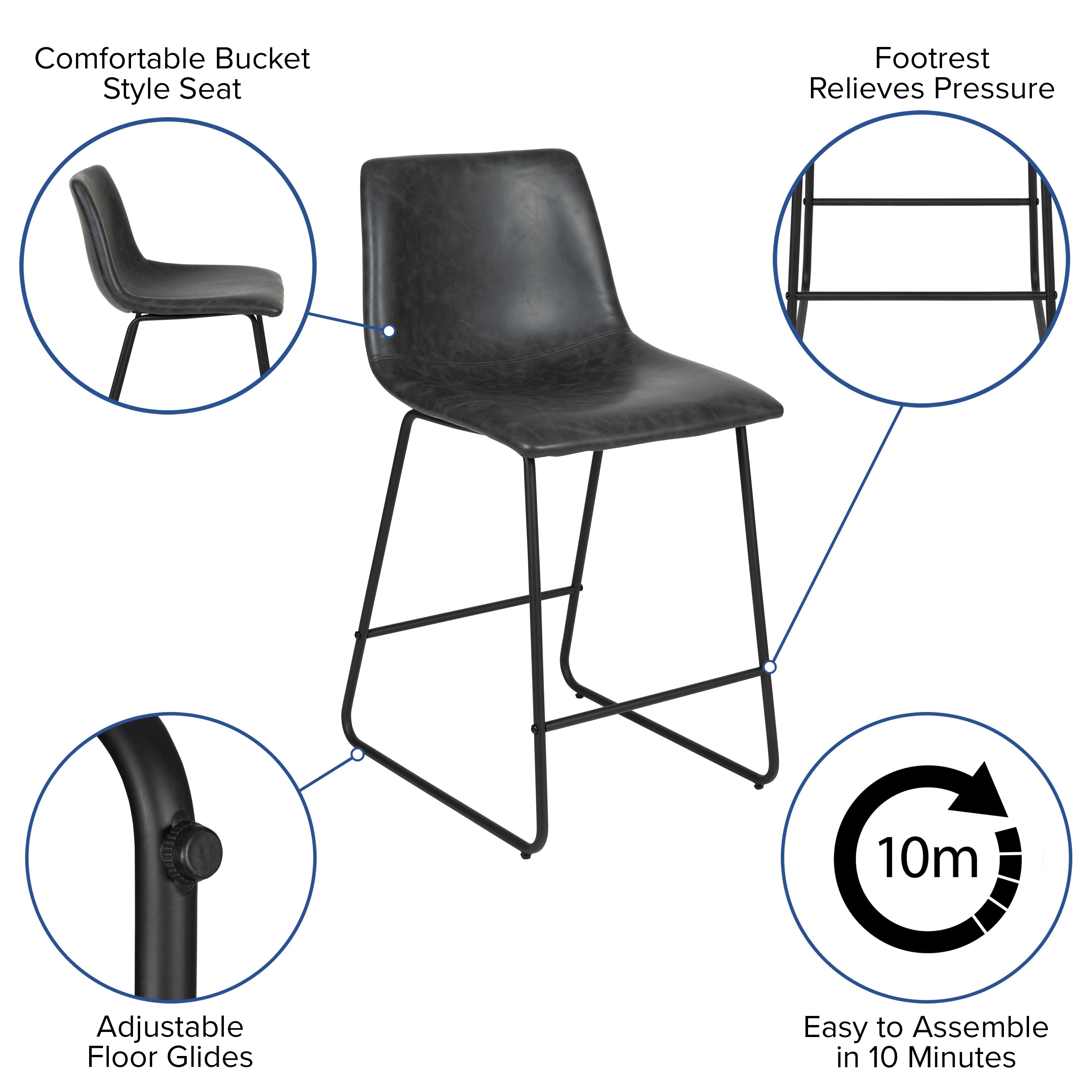 24 Inch LeatherSoft Counter Height Barstools, Set of 2