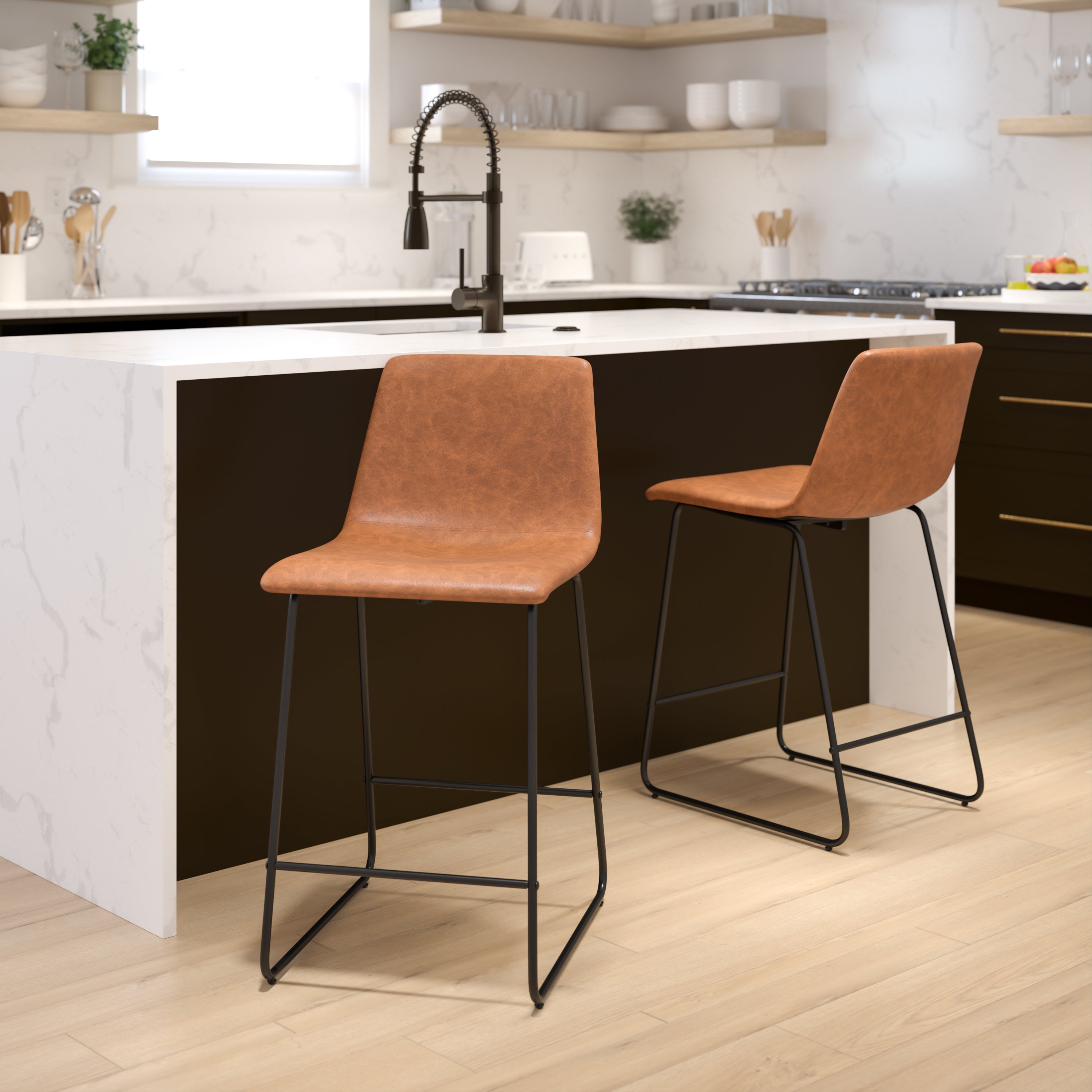 24 Inch LeatherSoft Counter Height Barstools, Set of 2