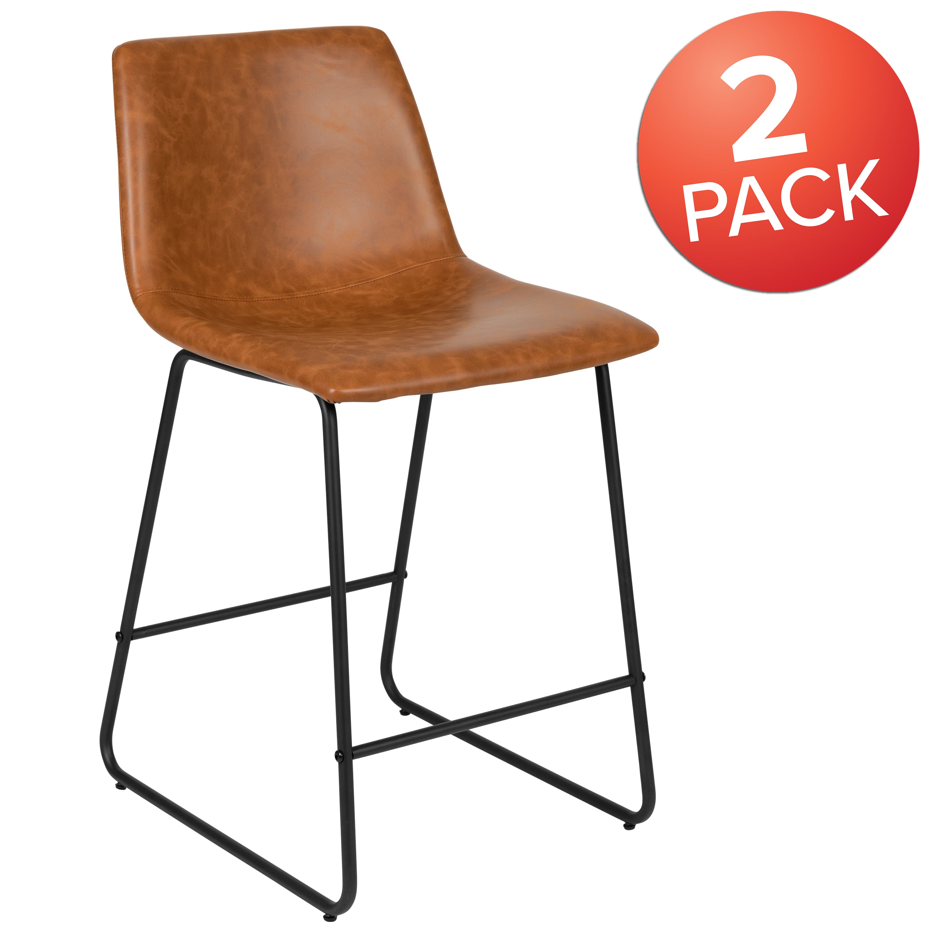 24 Inch Commercial Grade LeatherSoft Counter Height Barstools, Set of 2-Counter Stool-Flash Furniture-Wall2Wall Furnishings