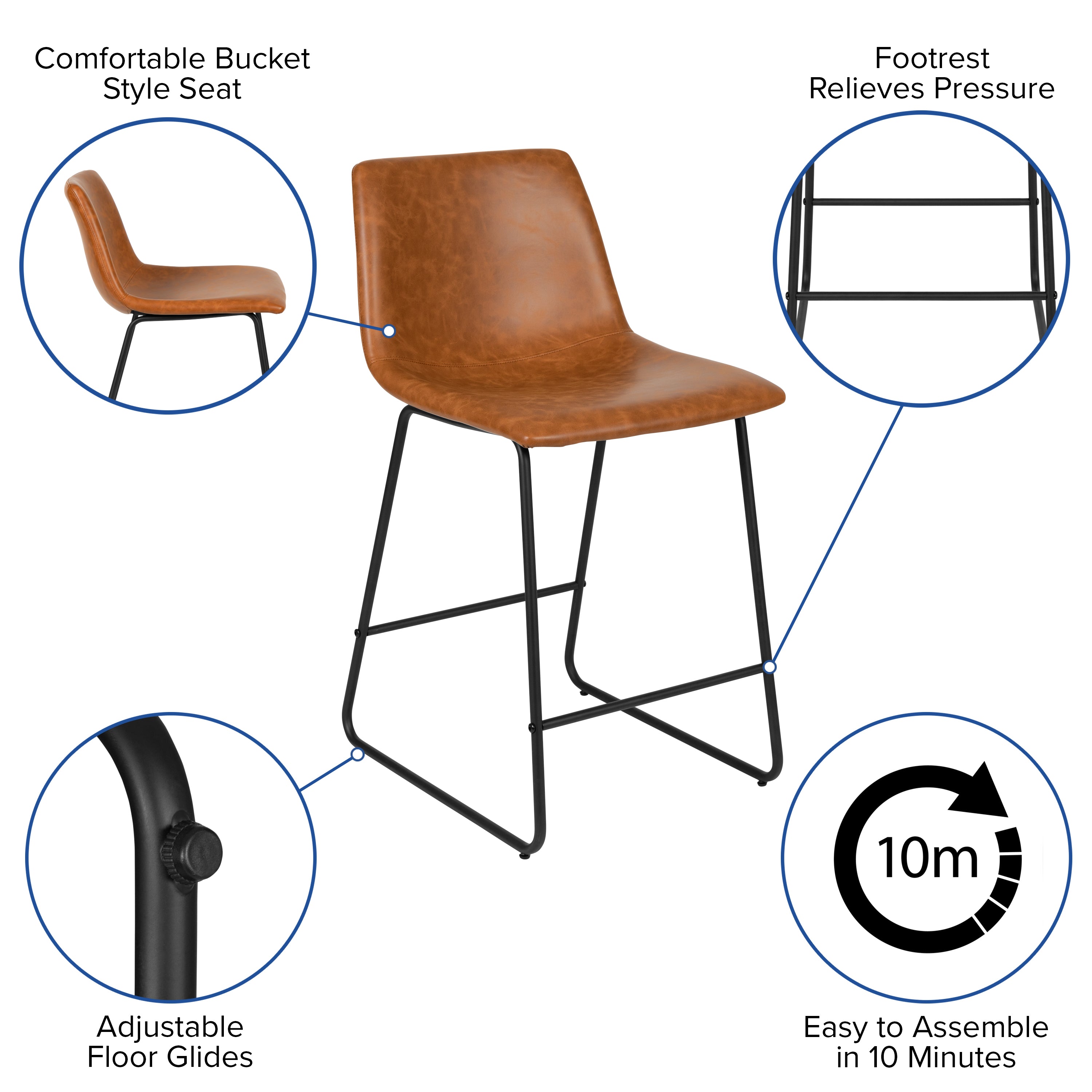 24 Inch LeatherSoft Counter Height Barstools, Set of 2
