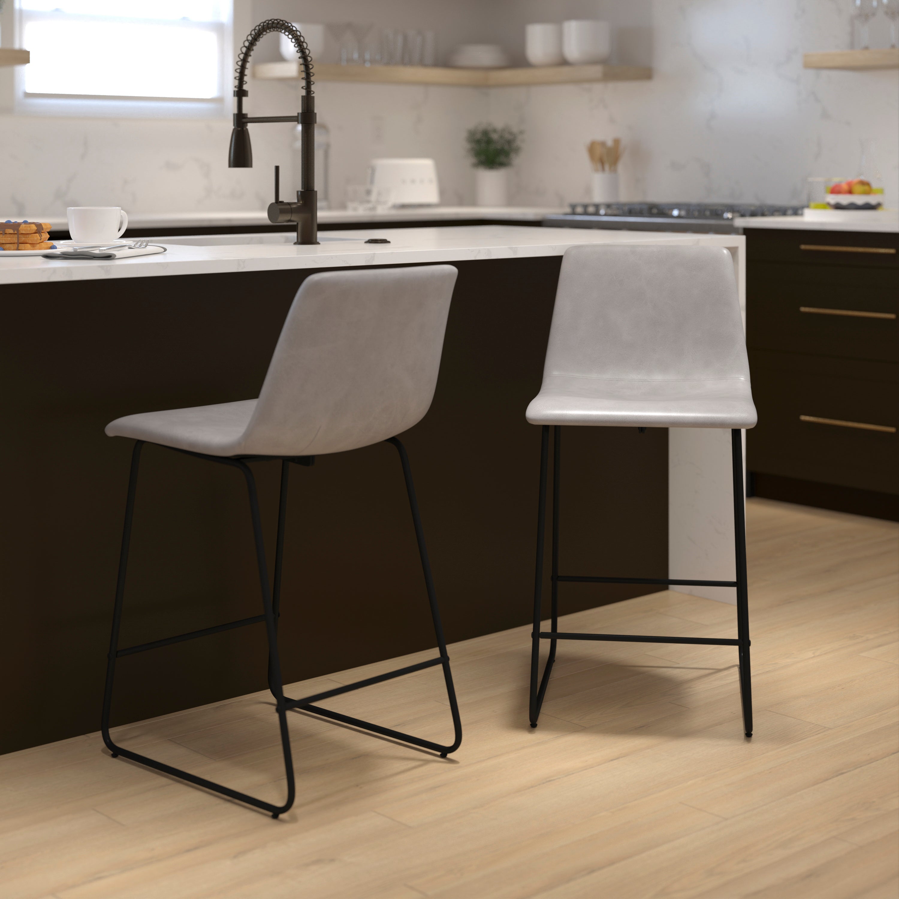 24 Inch LeatherSoft Counter Height Barstools, Set of 2