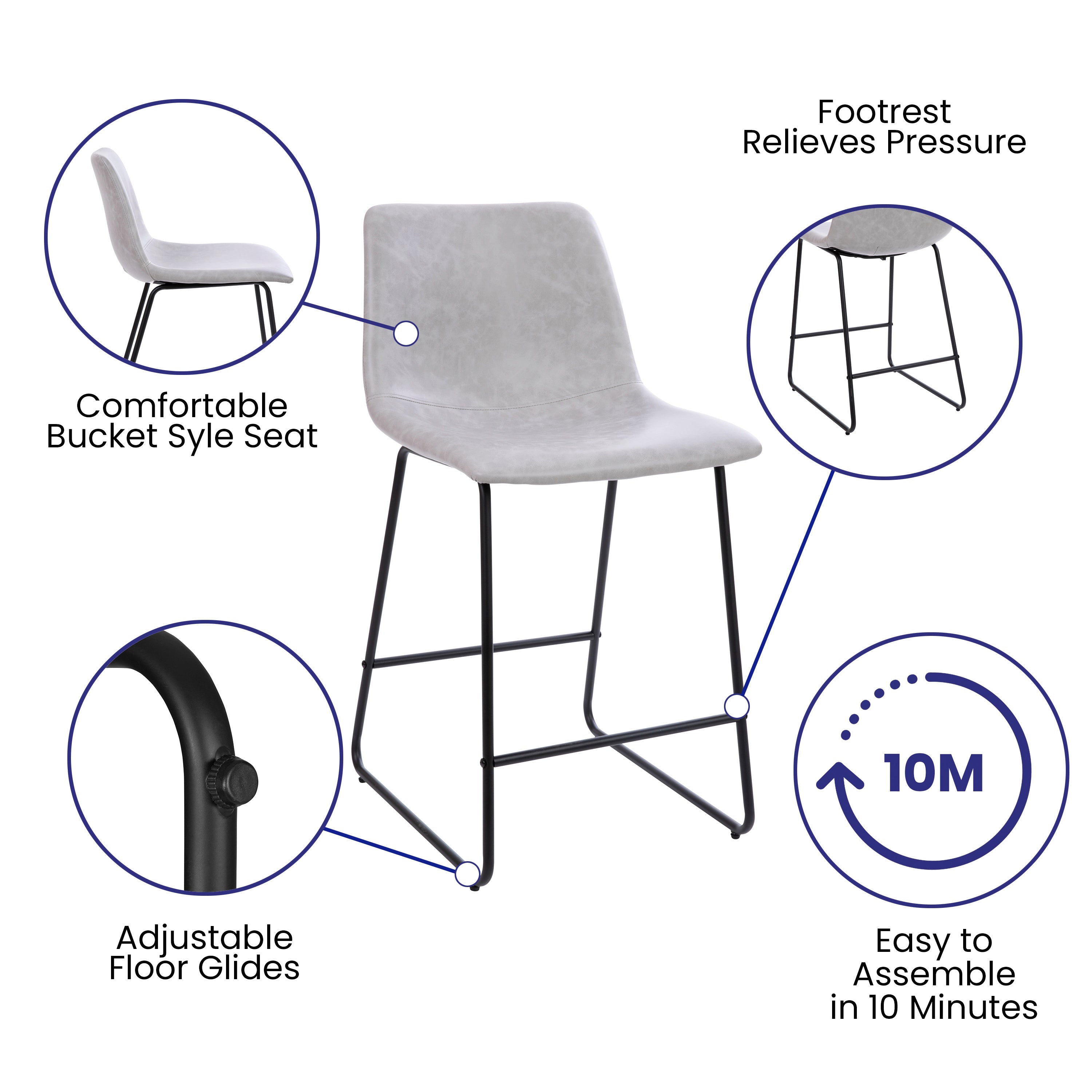 24 Inch LeatherSoft Counter Height Barstools, Set of 2