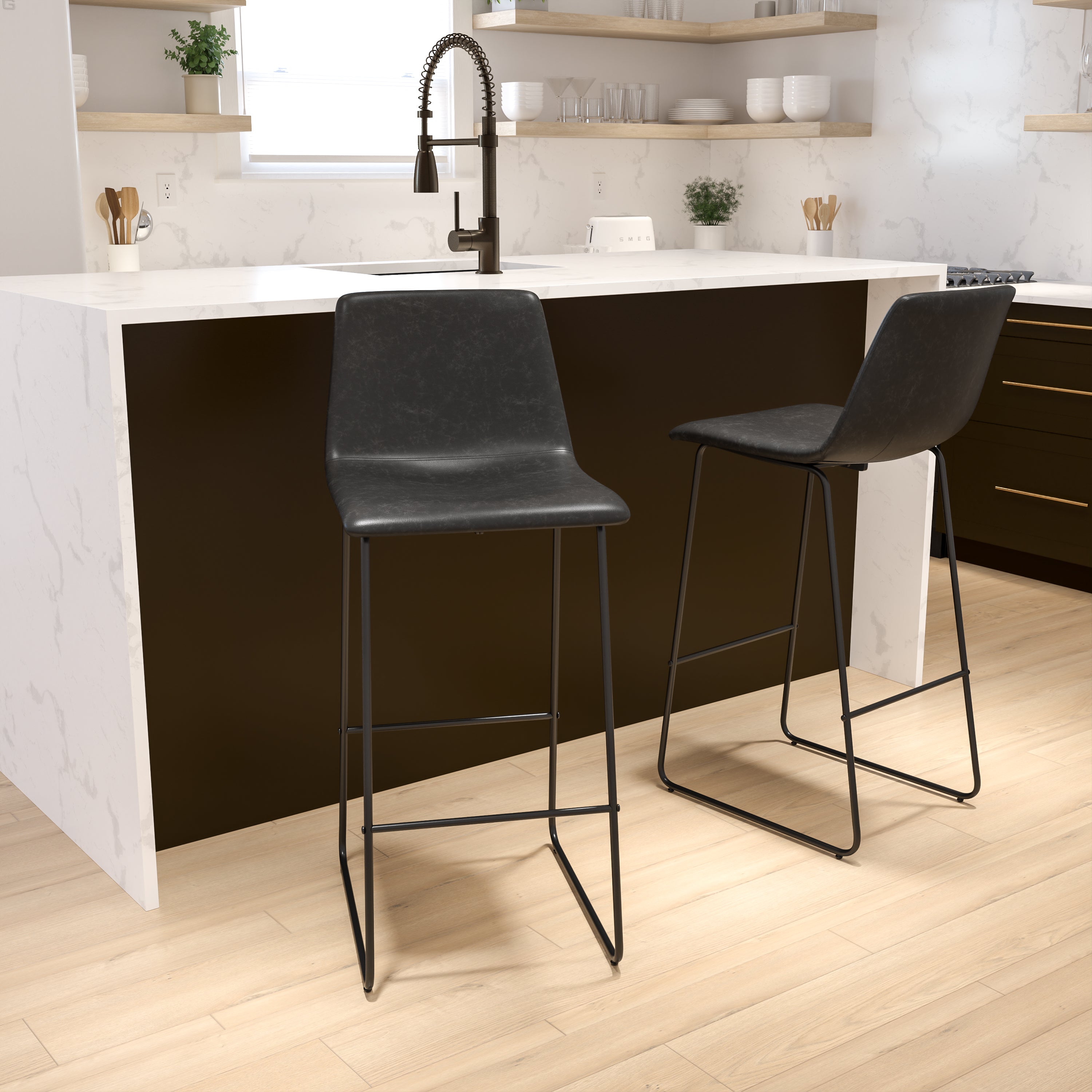 30 Inch LeatherSoft Bar Height Barstools, Set of 2