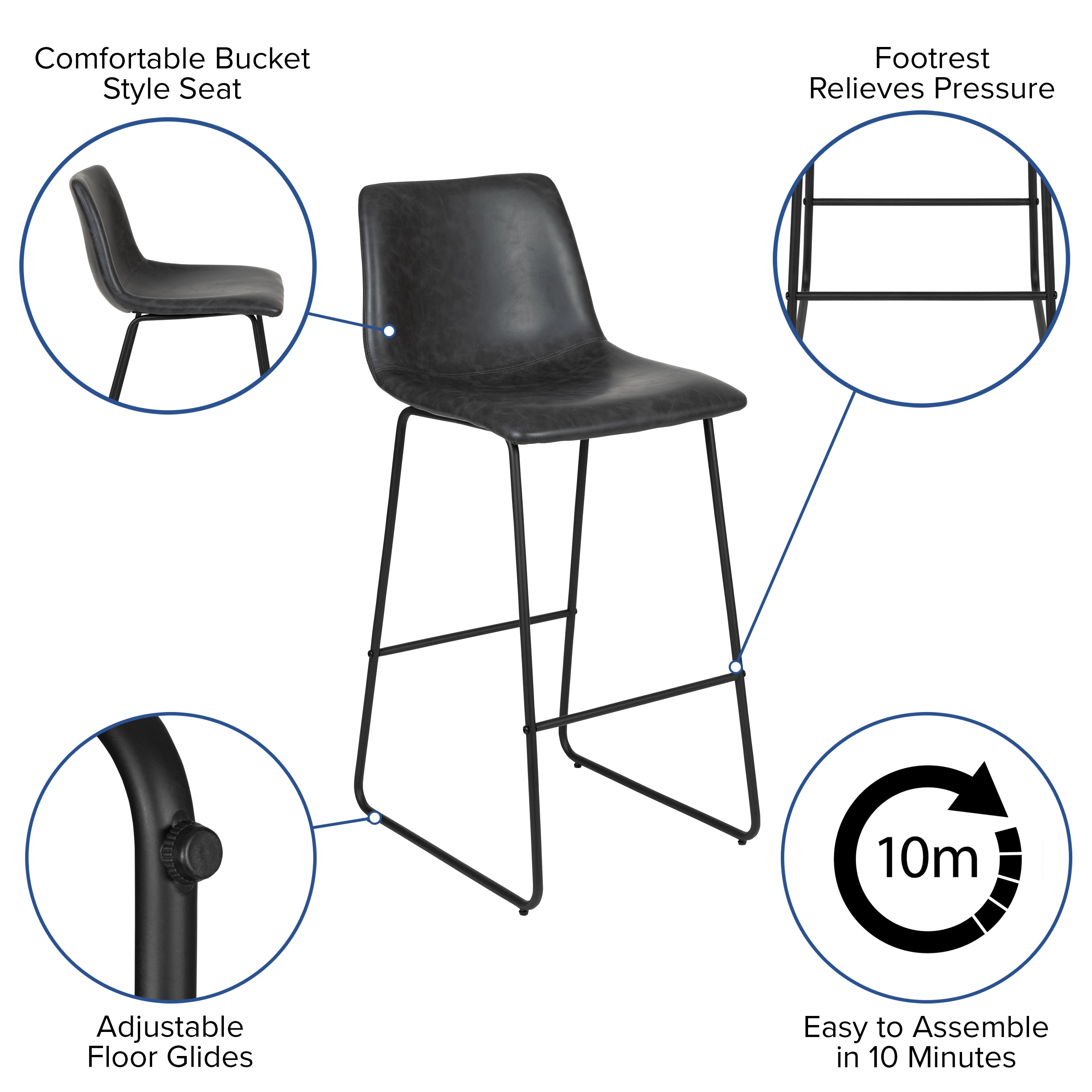 30 Inch LeatherSoft Bar Height Barstools, Set of 2