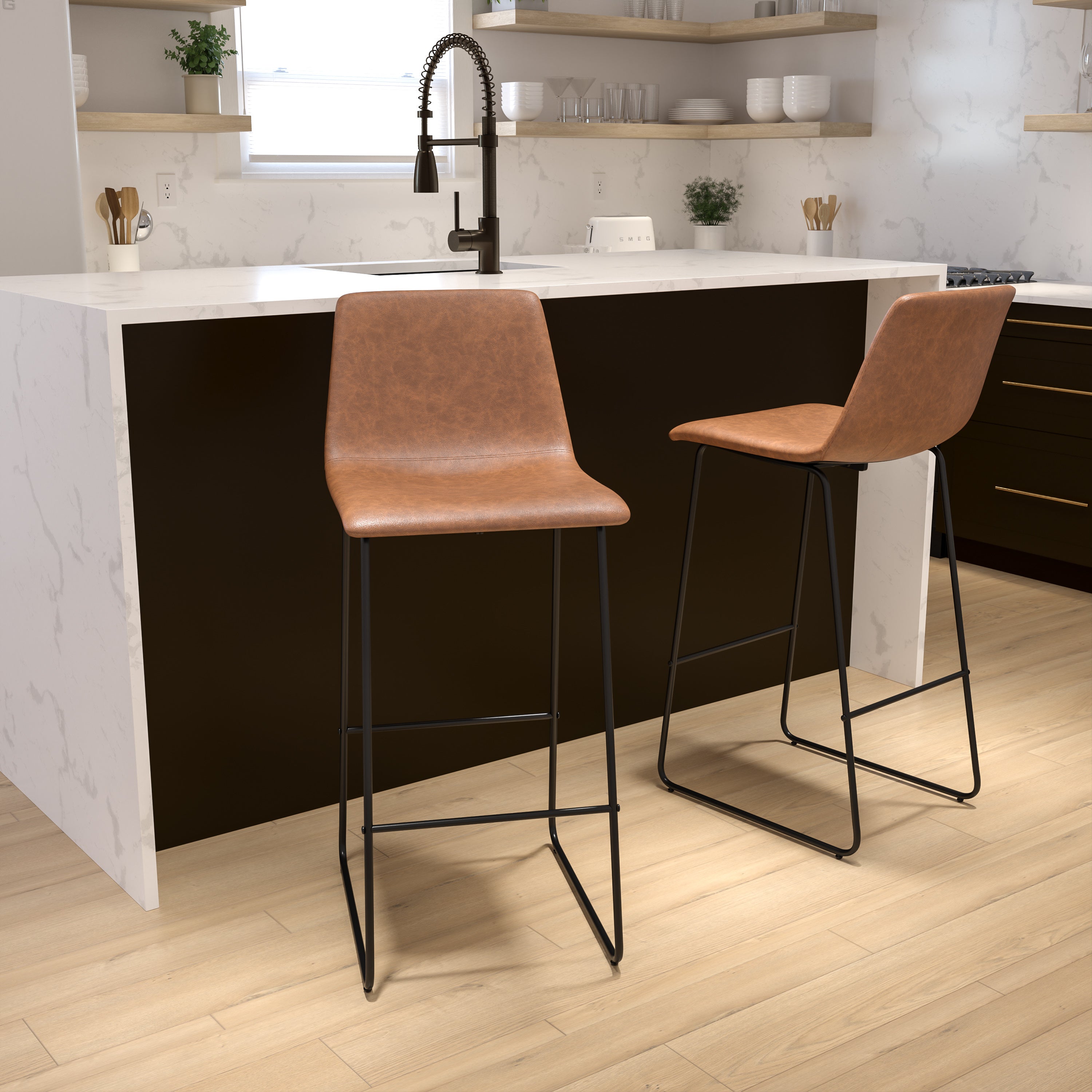 30 Inch LeatherSoft Bar Height Barstools, Set of 2