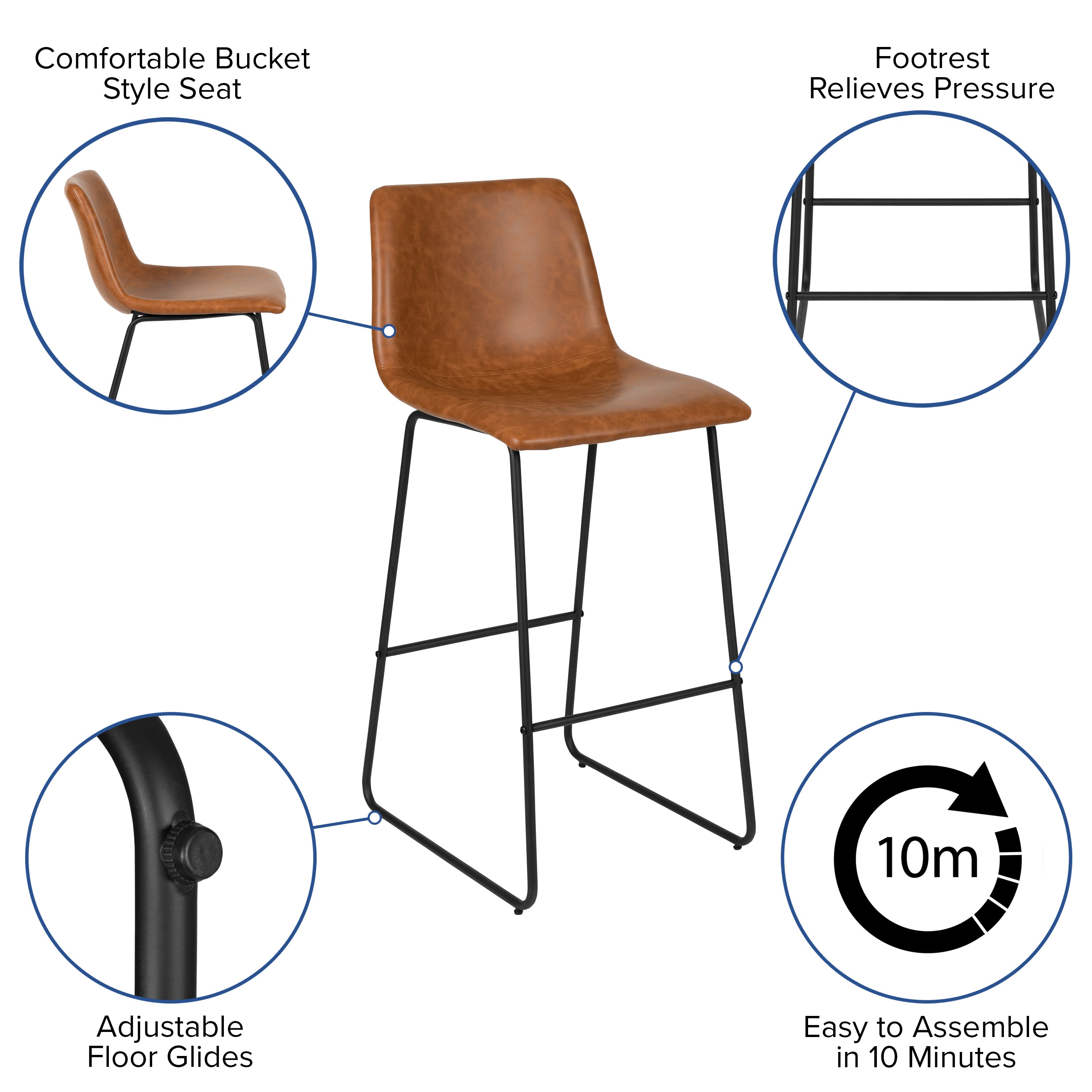 30 Inch LeatherSoft Bar Height Barstools, Set of 2
