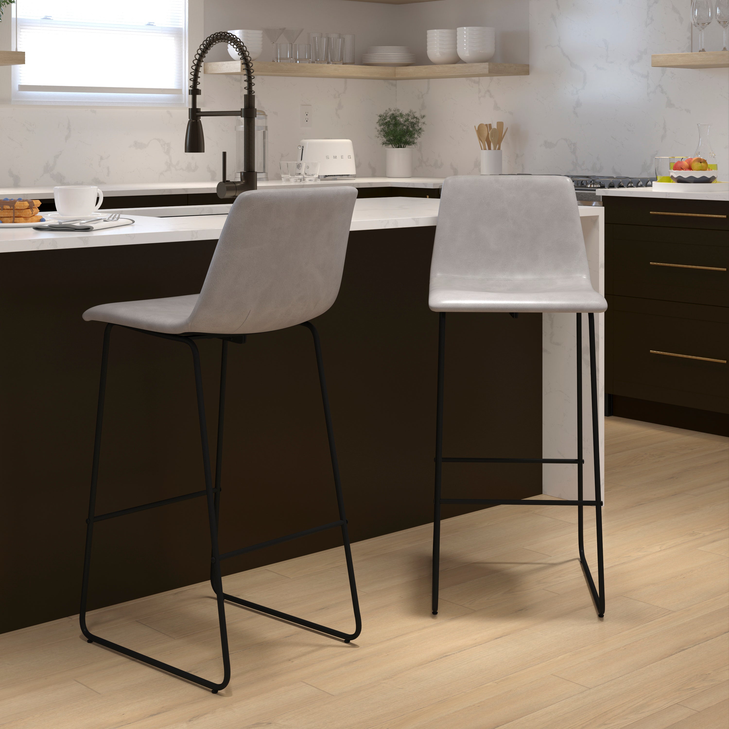 30 Inch LeatherSoft Bar Height Barstools, Set of 2