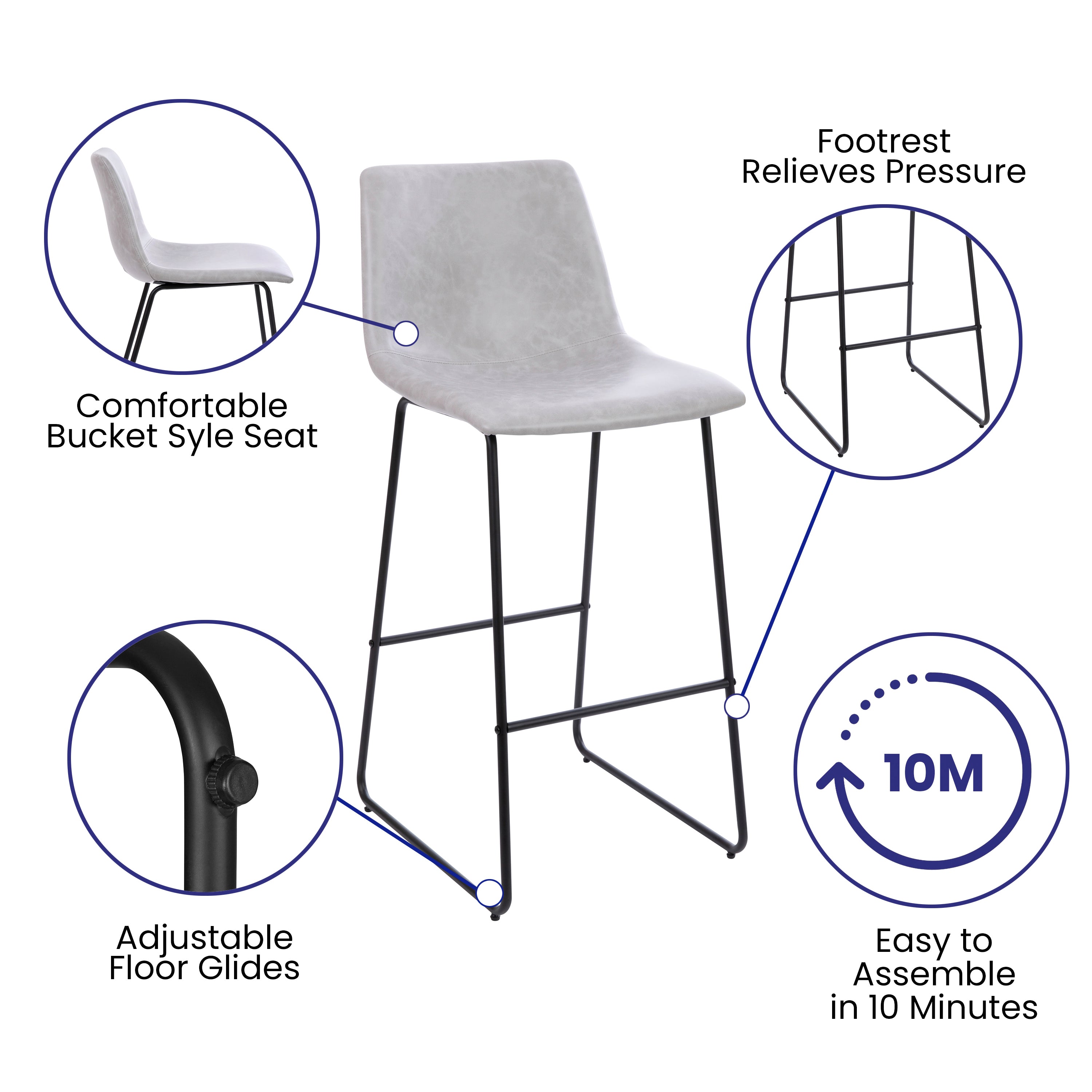 30 Inch LeatherSoft Bar Height Barstools, Set of 2