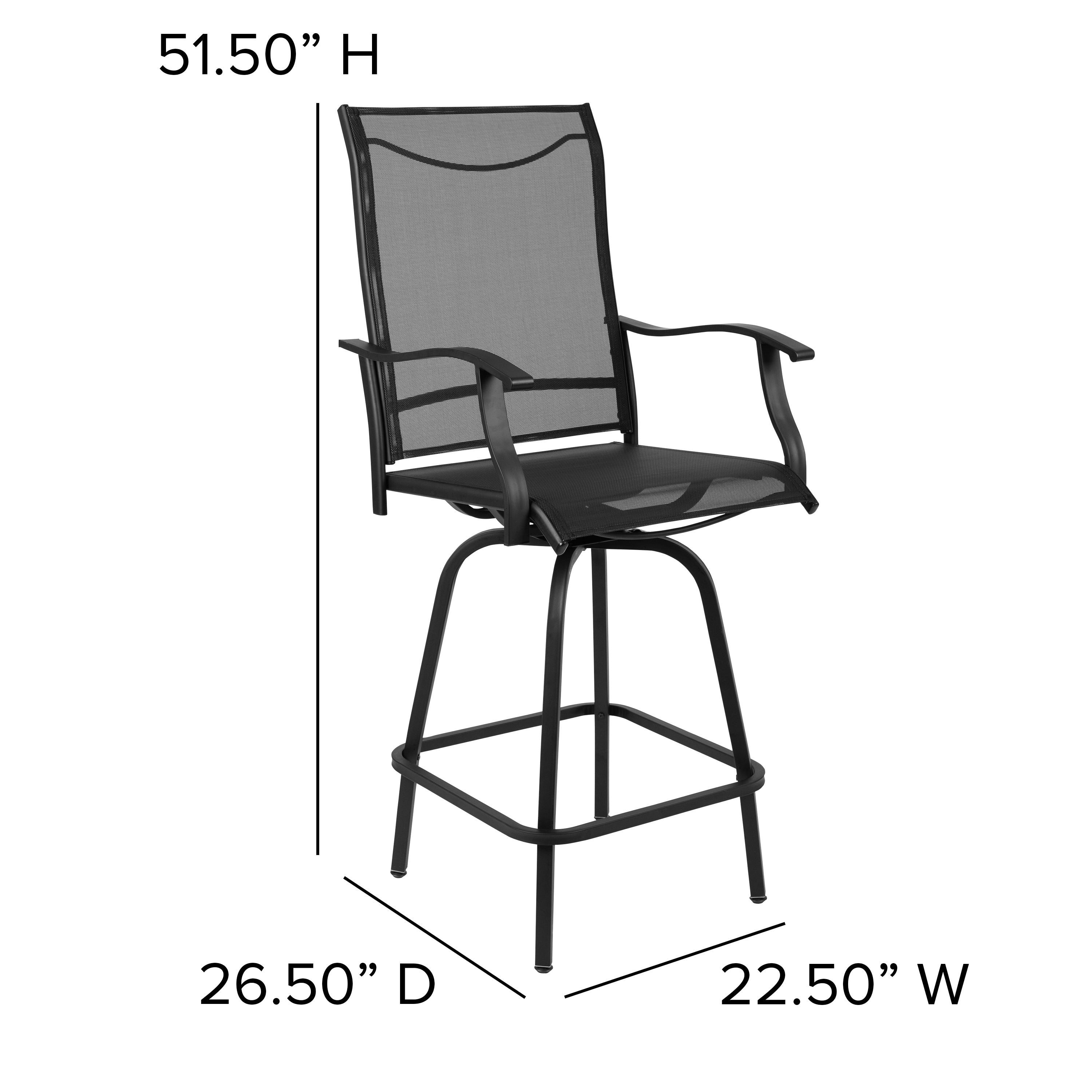 Valerie Patio Bar Height Stools Set of 2, All-Weather Textilene Swivel Patio Stools and Deck Chairs with High Back & Armrests-Outdoor Chair-Flash Furniture-Wall2Wall Furnishings