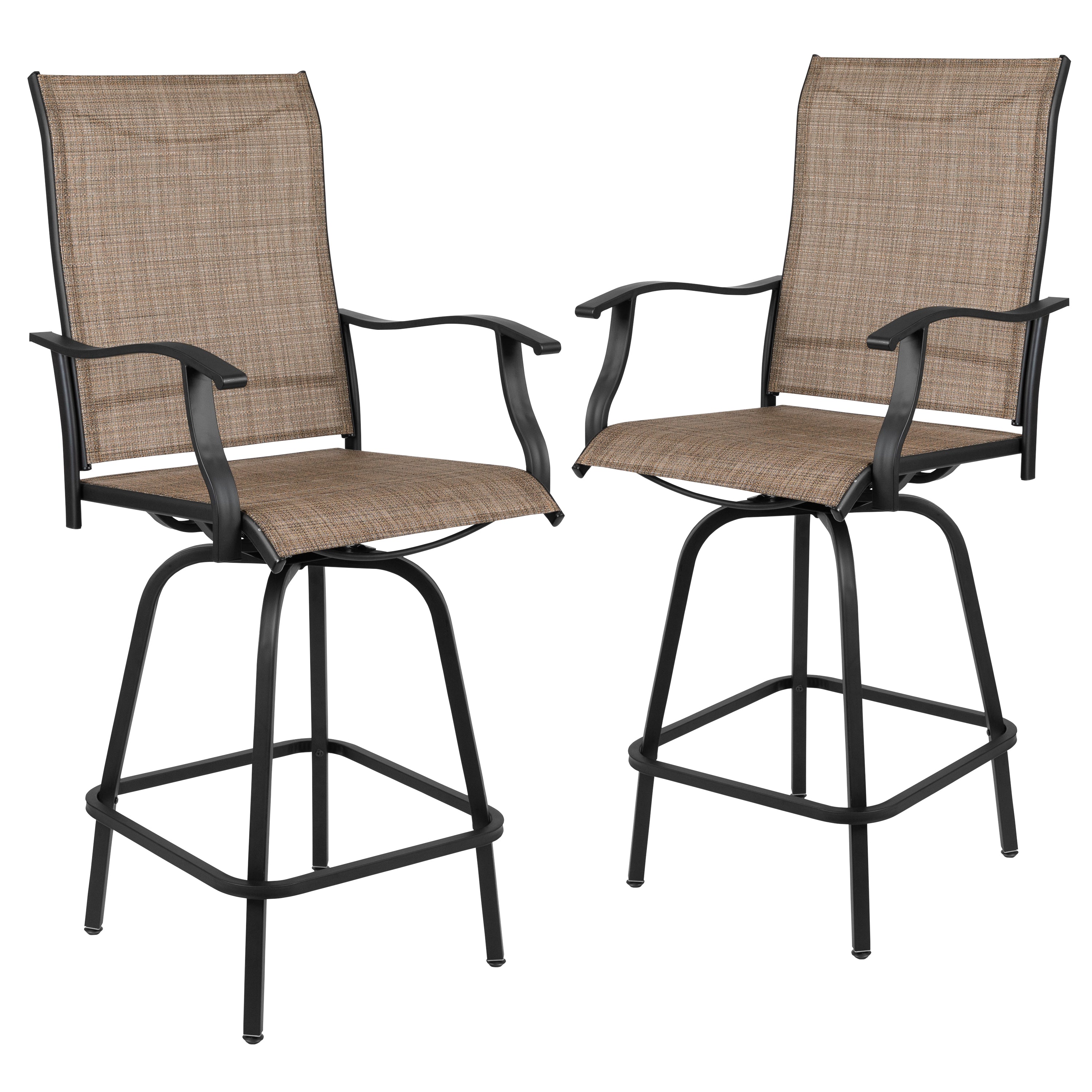 Valerie Patio Bar Height Stools Set of 2, All-Weather Textilene Swivel Patio Stools and Deck Chairs with High Back & Armrests-Outdoor Chair-Flash Furniture-Wall2Wall Furnishings