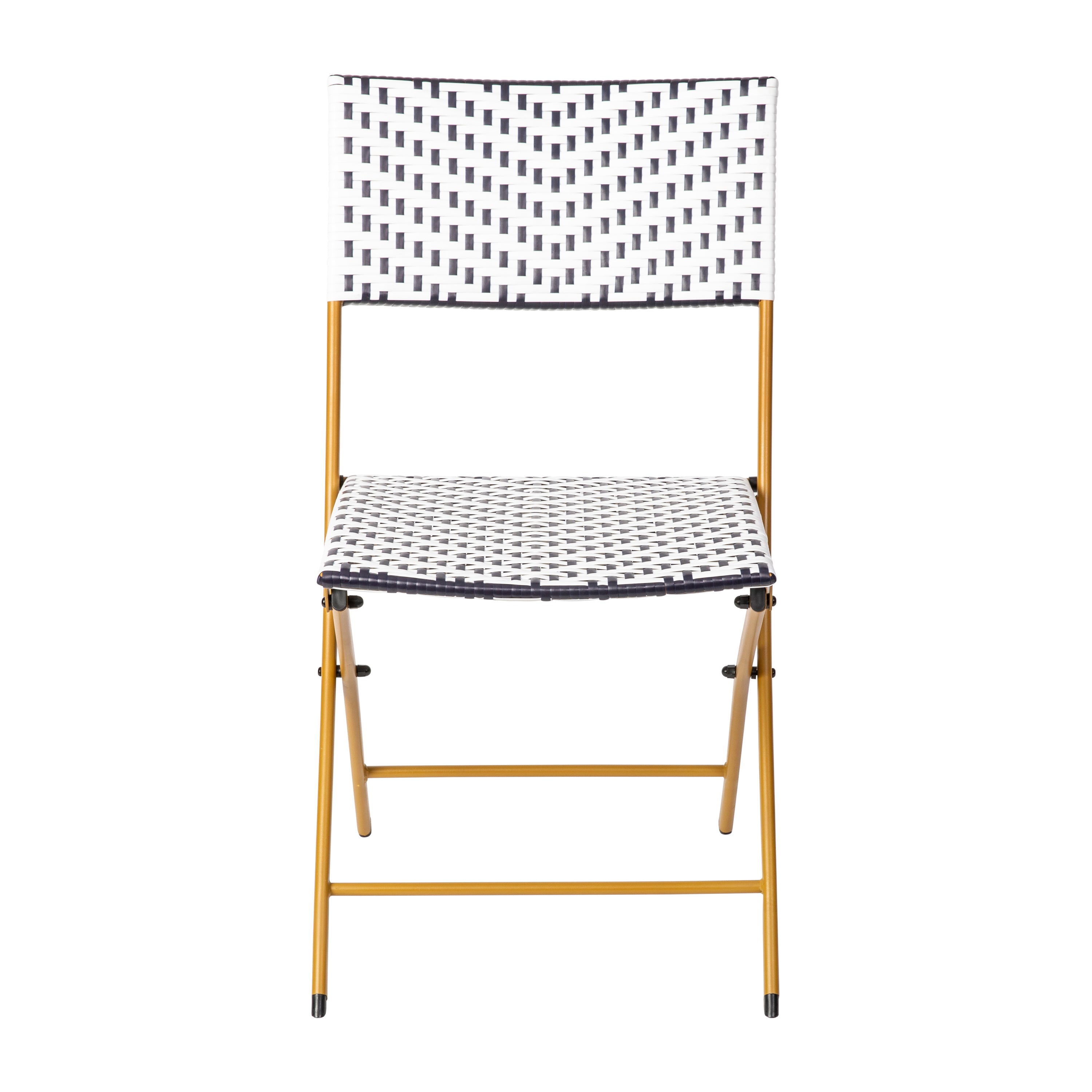 Rouen Set of Two Folding French Bistro Chairs in PE Rattan with Metal Frames for Indoor and Outdoor Use-French Bistro Folding Chair-Flash Furniture-Wall2Wall Furnishings